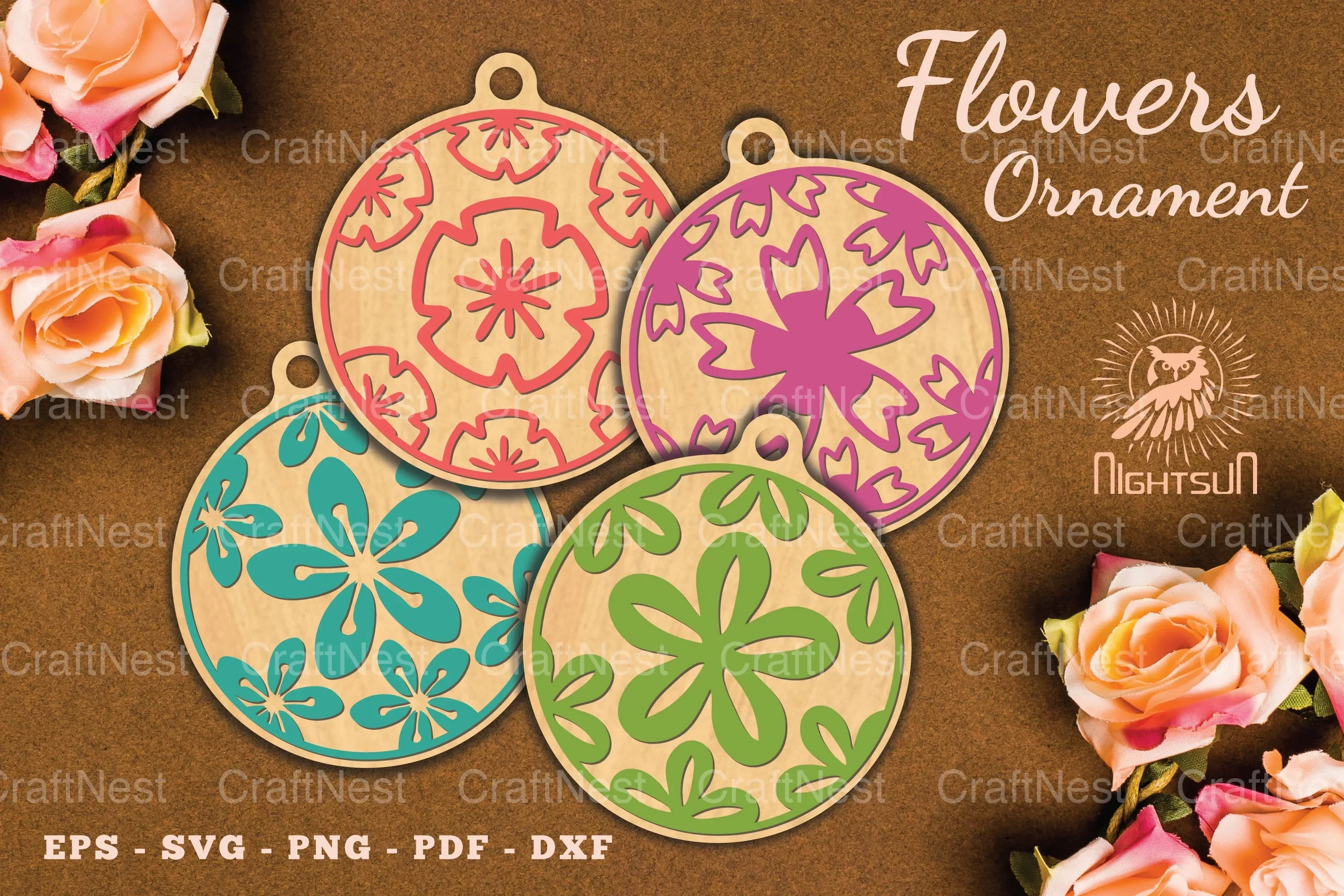 Flowers Round Ornament Clipart Bundle