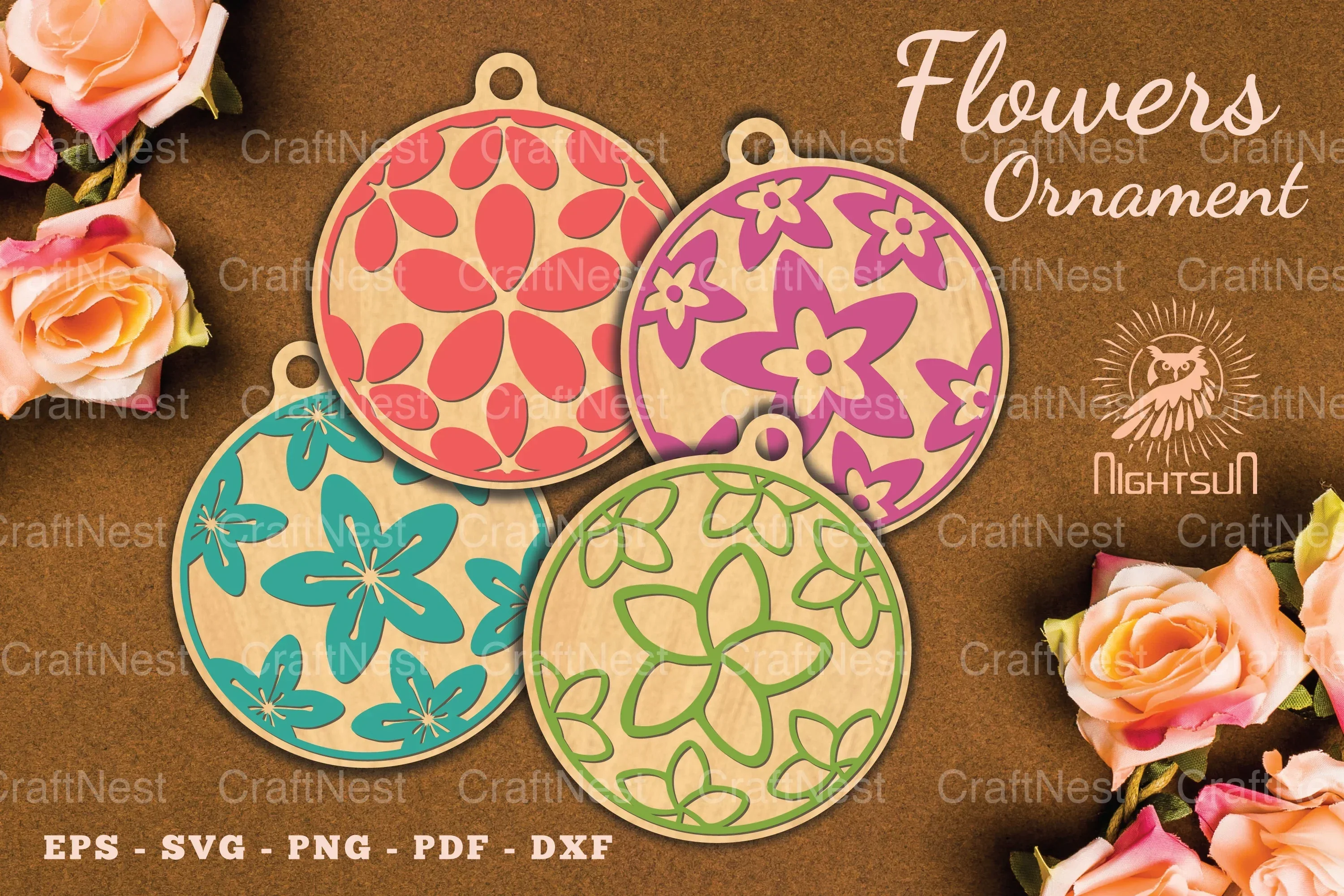 Flowers Round Ornament Clipart Bundle
