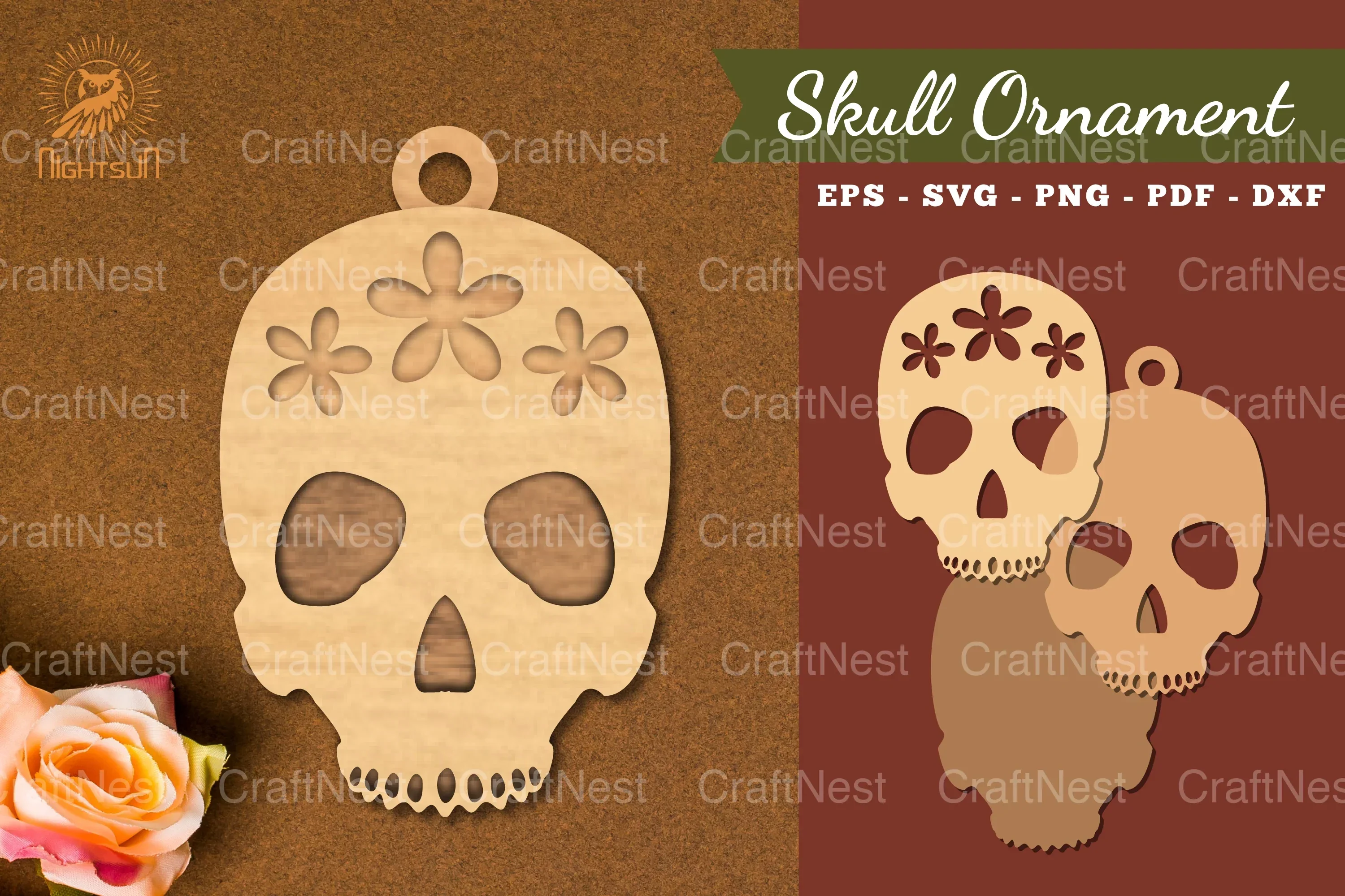 Flowers Skull Laser Cut Ornament Clipart Bundle