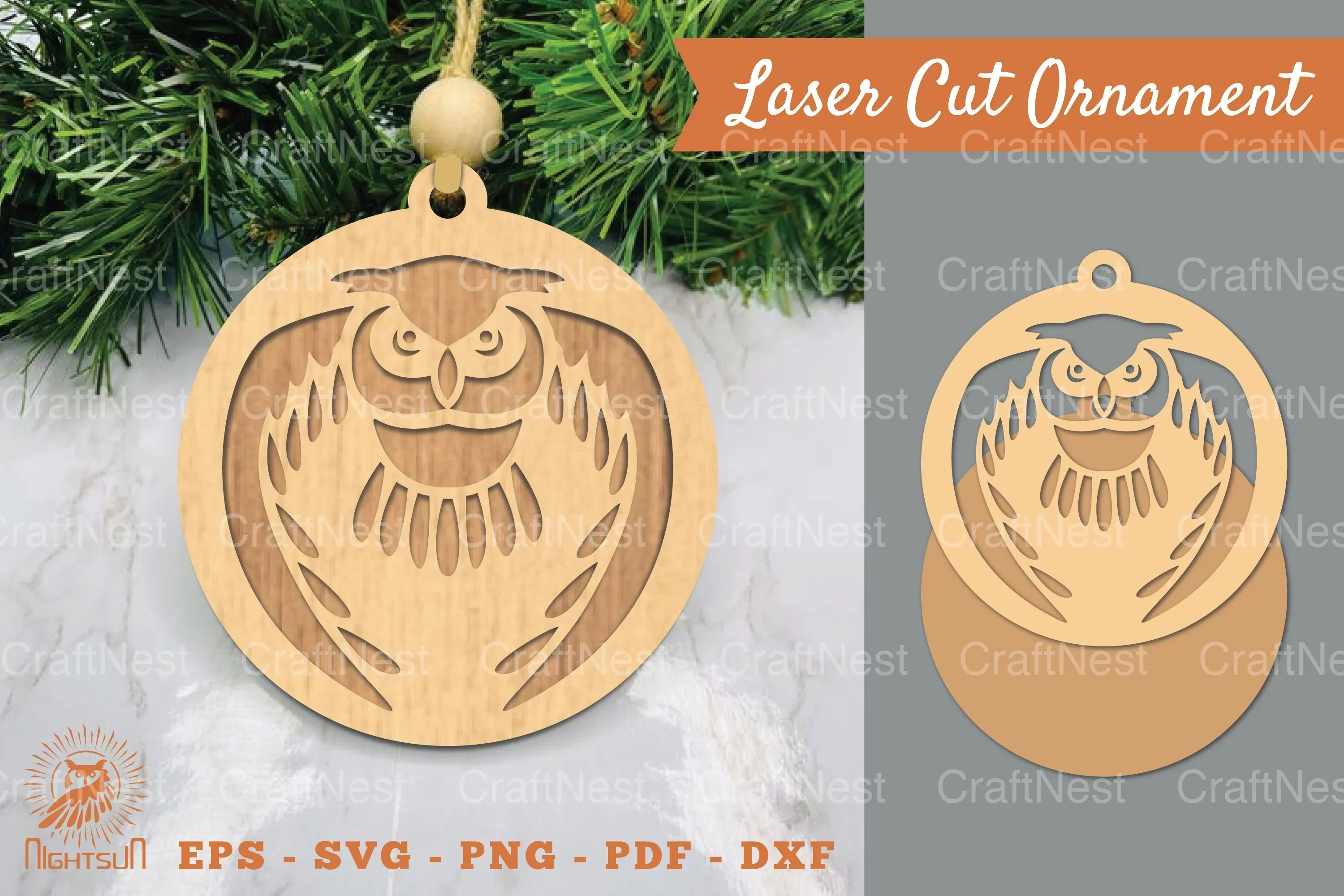 Flying Owl Laser Cut Ornament Clipart Bundle