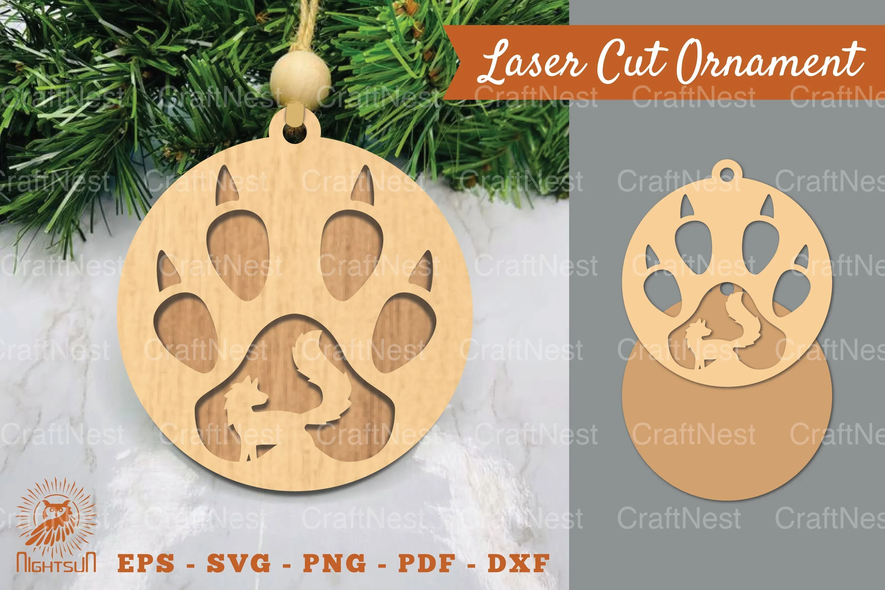 Fox Paw Laser Cut Ornament Clipart Bundle