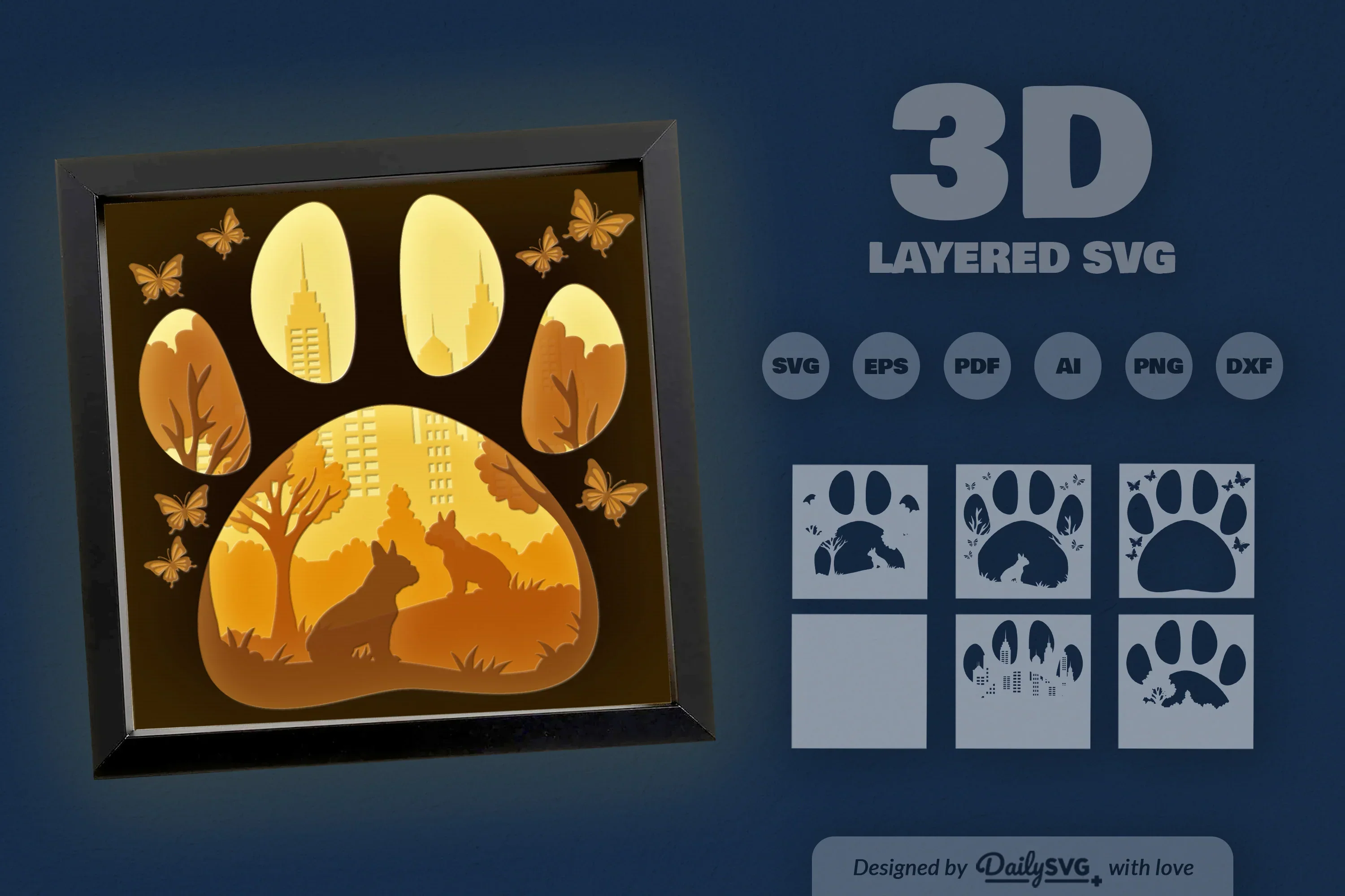French Bulldog Park Papercut SVG Bundle - Image 3