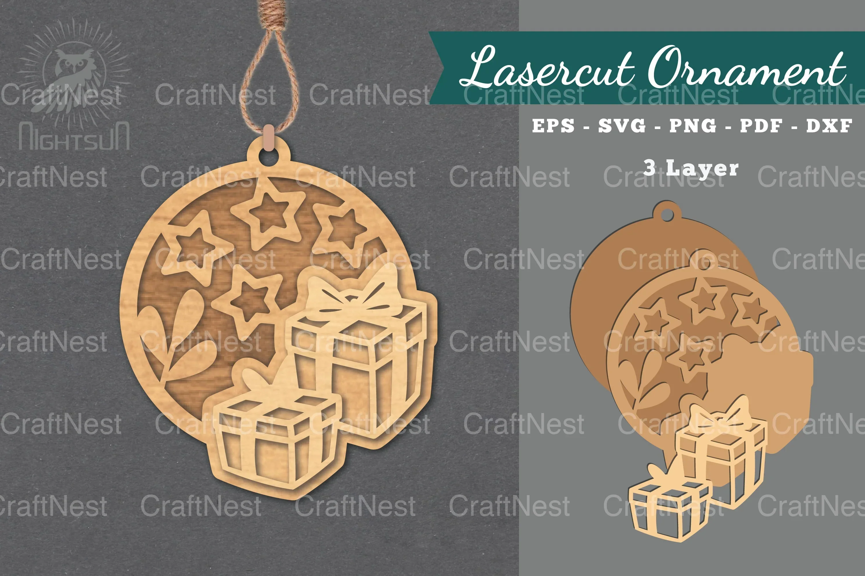 Gift Box Laser Cut Ornament Clipart Bundle