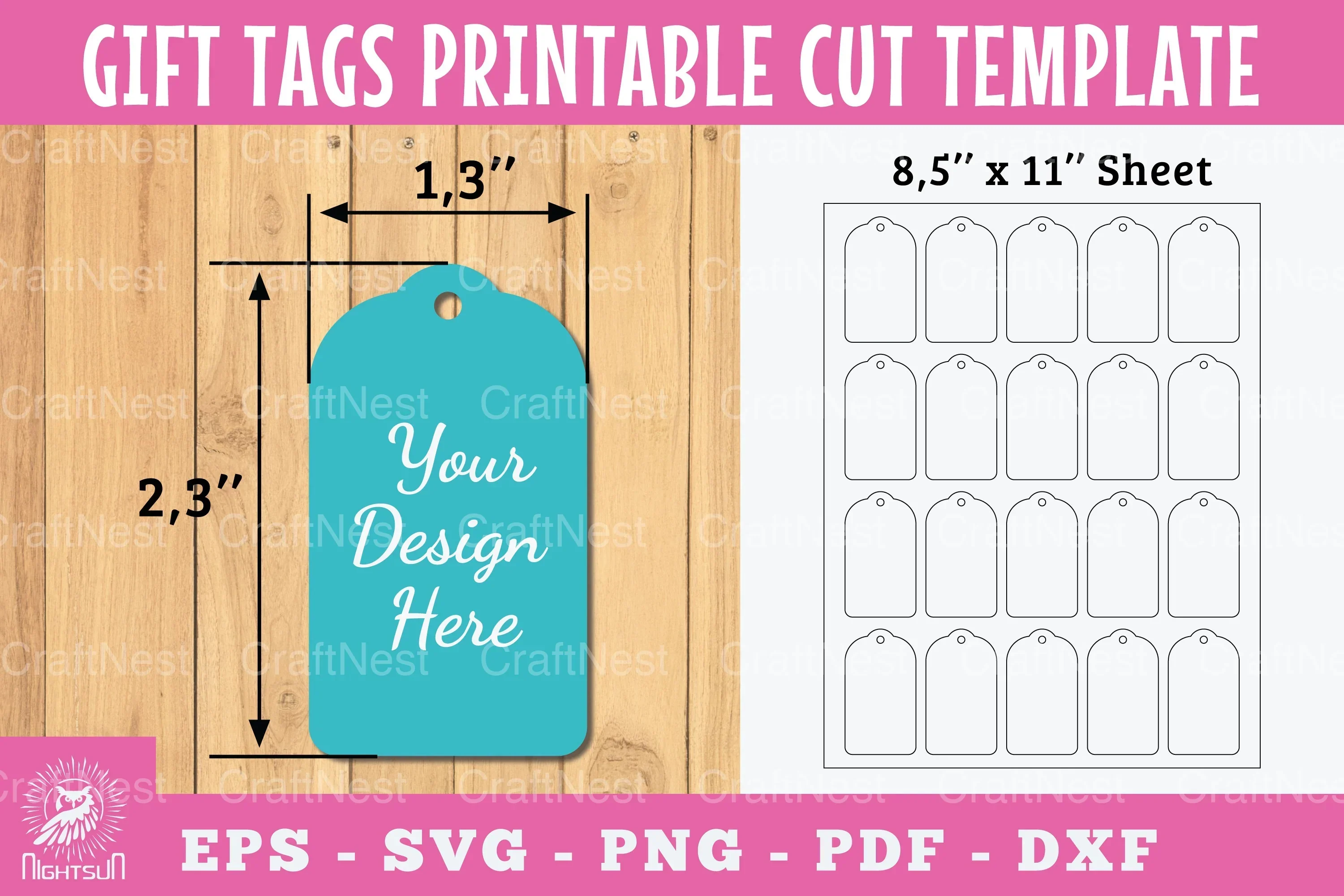 Gift Tags Rectangle Printable Cut Template Bundle