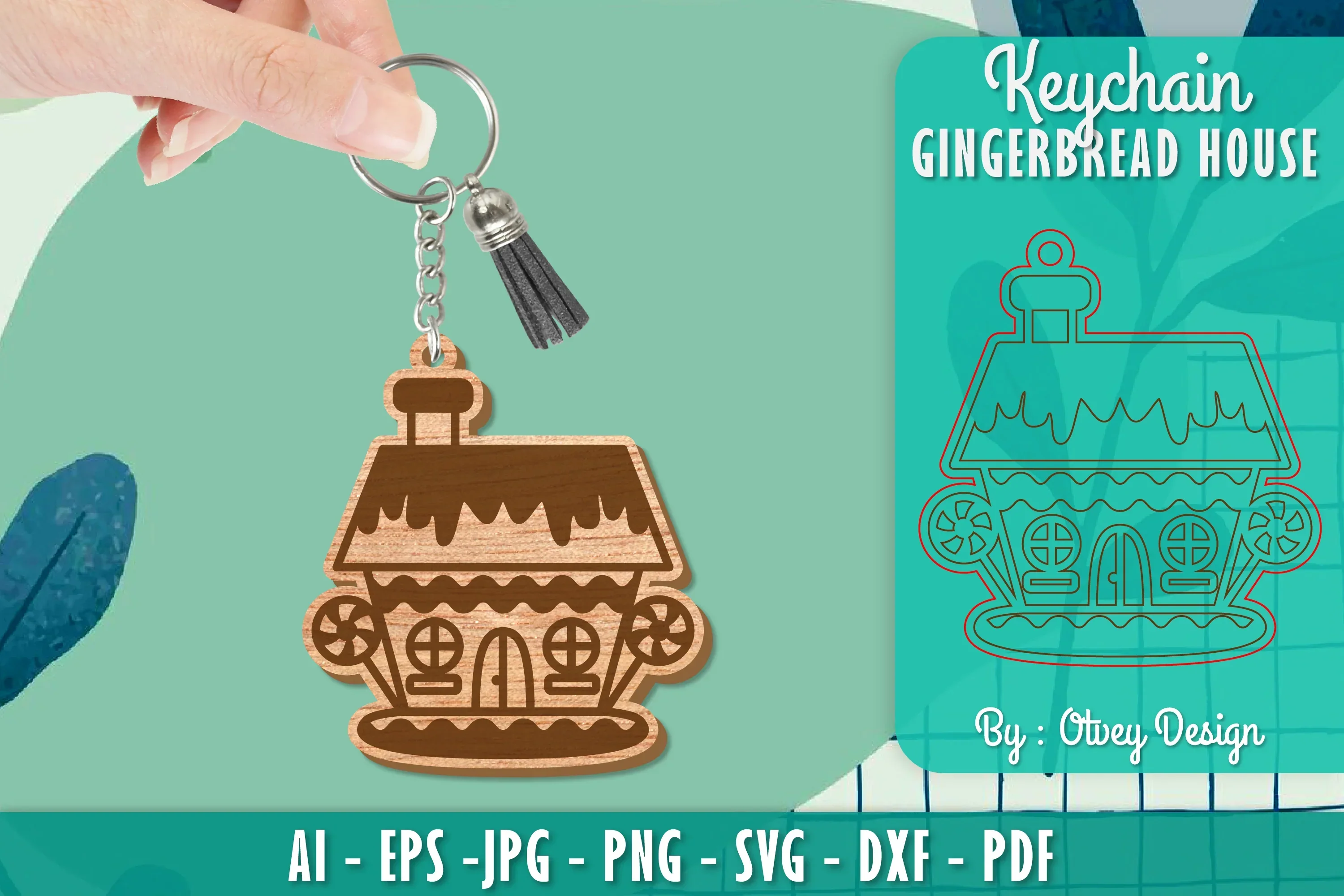 Gingerbread House Keychain Laser Cut SVG Bundle