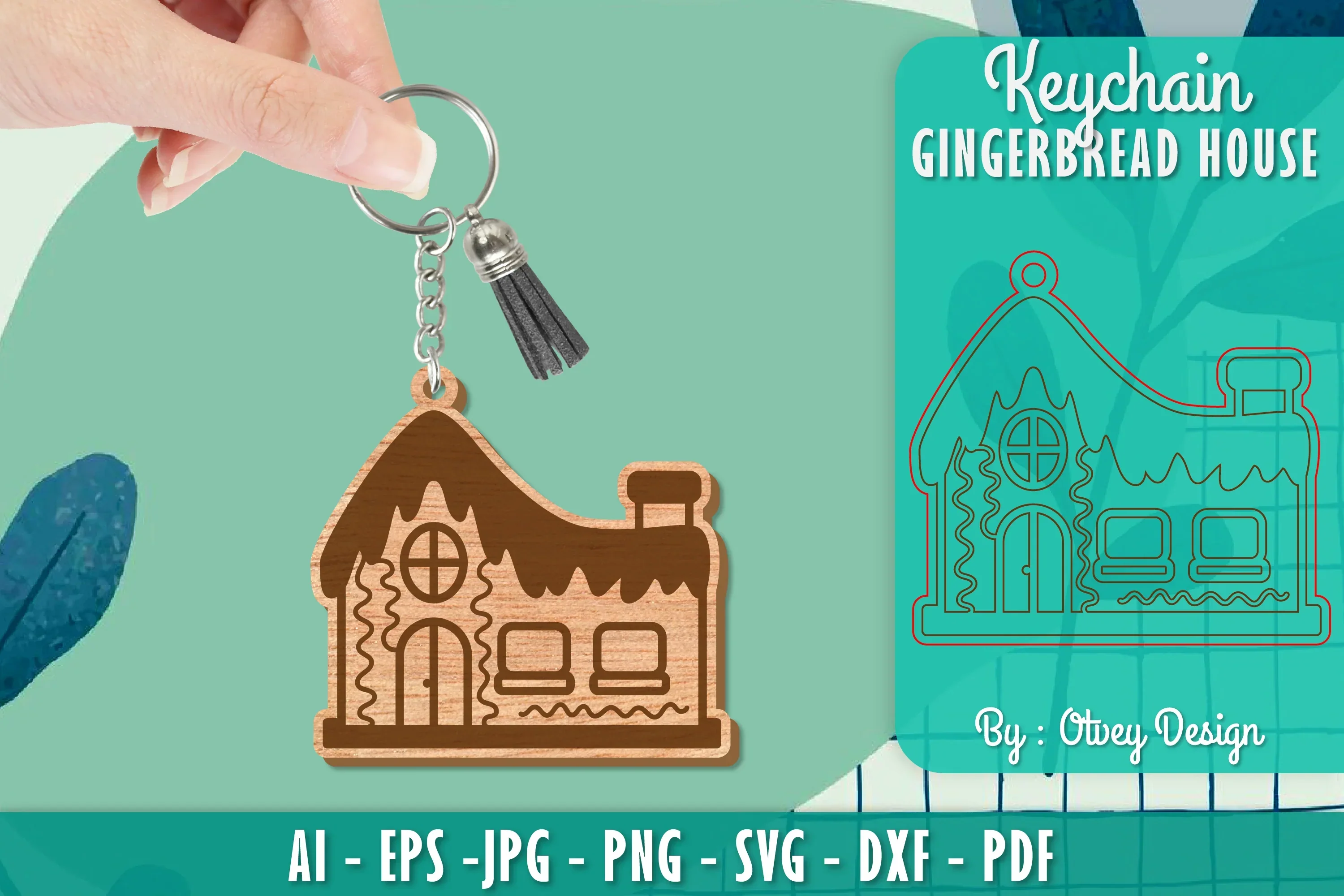Gingerbread House Keychain Laser Cut SVG Bundle