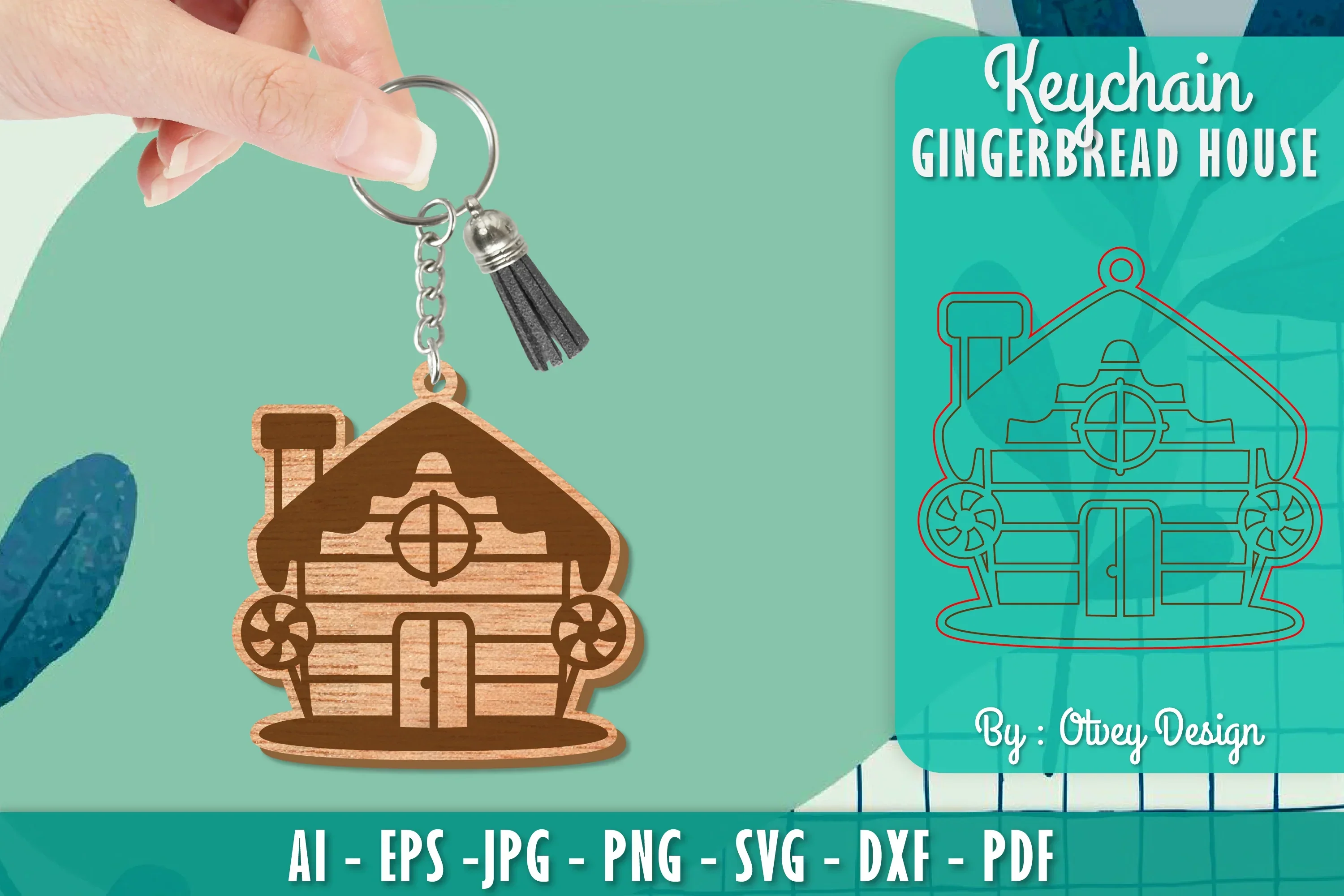 Gingerbread House Keychain Laser Cut SVG Bundle