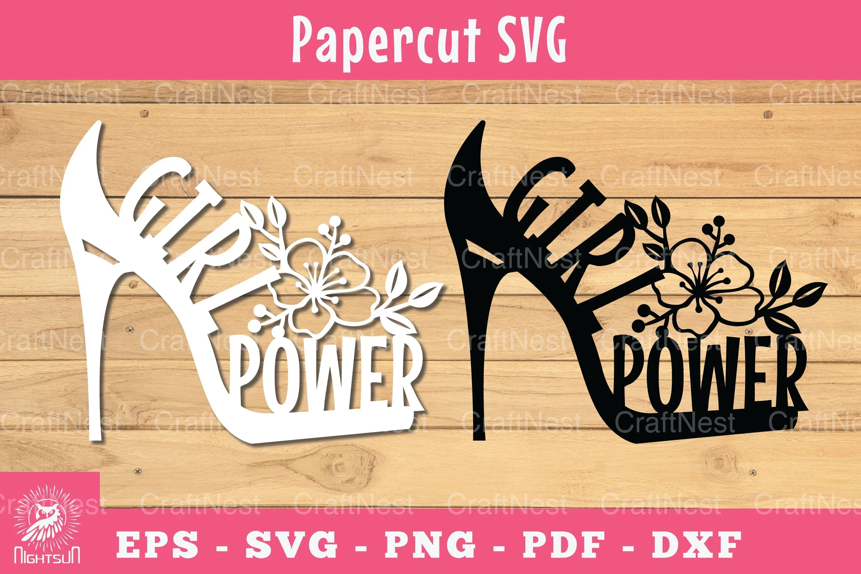 Girl Power Papercut Flower Heels Clipart Bundle