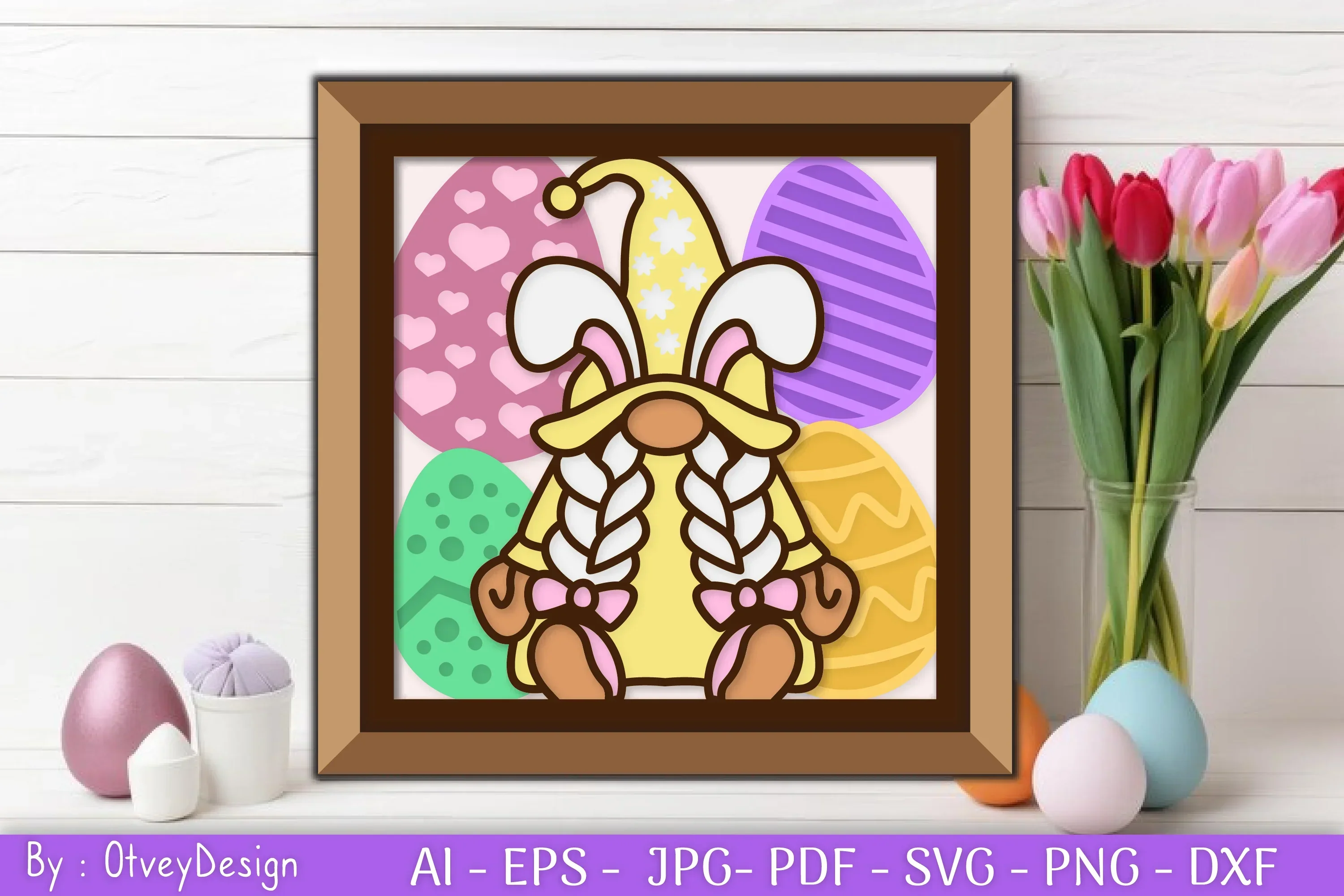 Gnome Easter 3D Shadow Box Layered Papercut SVG Bundle - Image 2