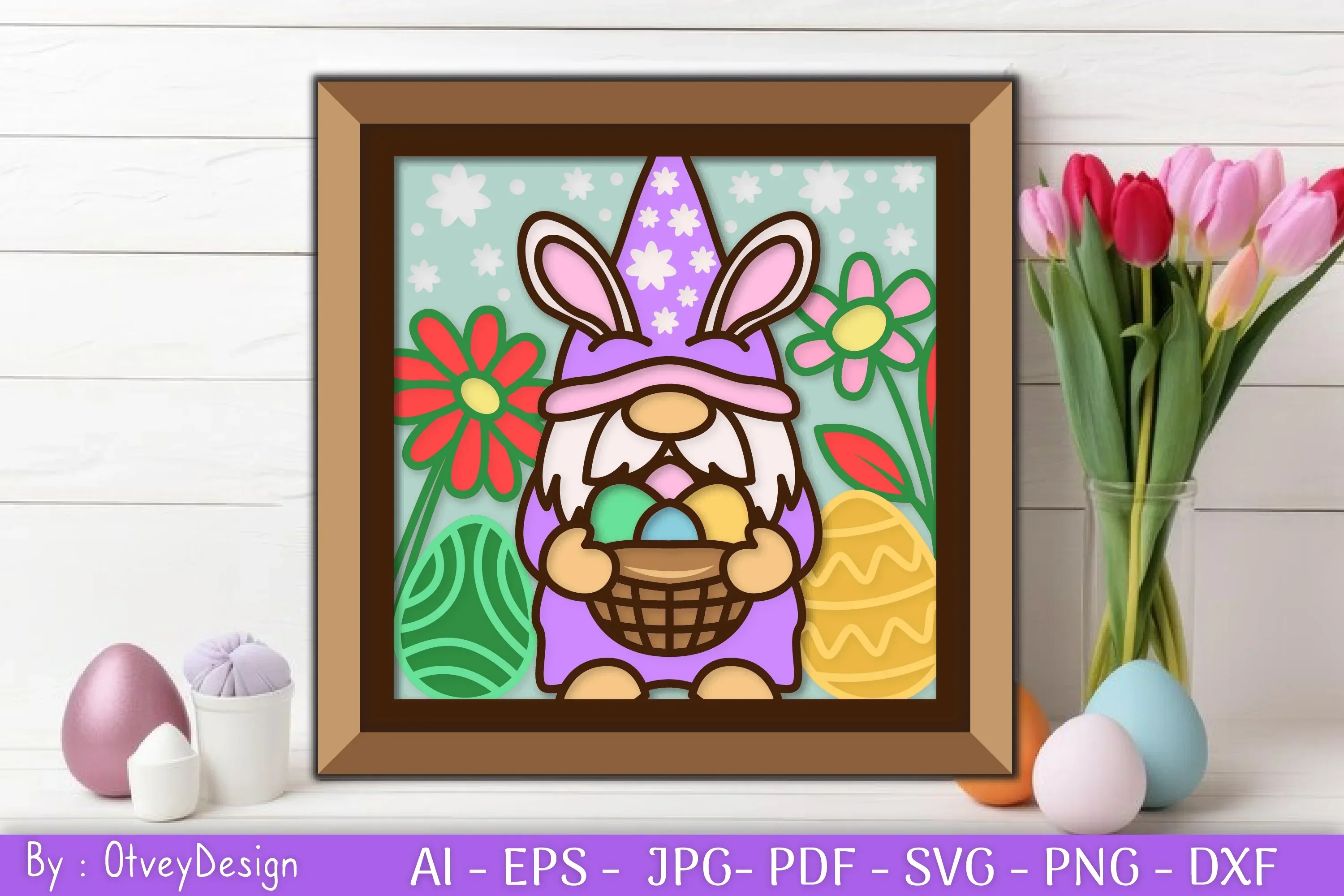 Gnome Easter 3D Shadow Box Layered Papercut SVG Bundle - Image 2