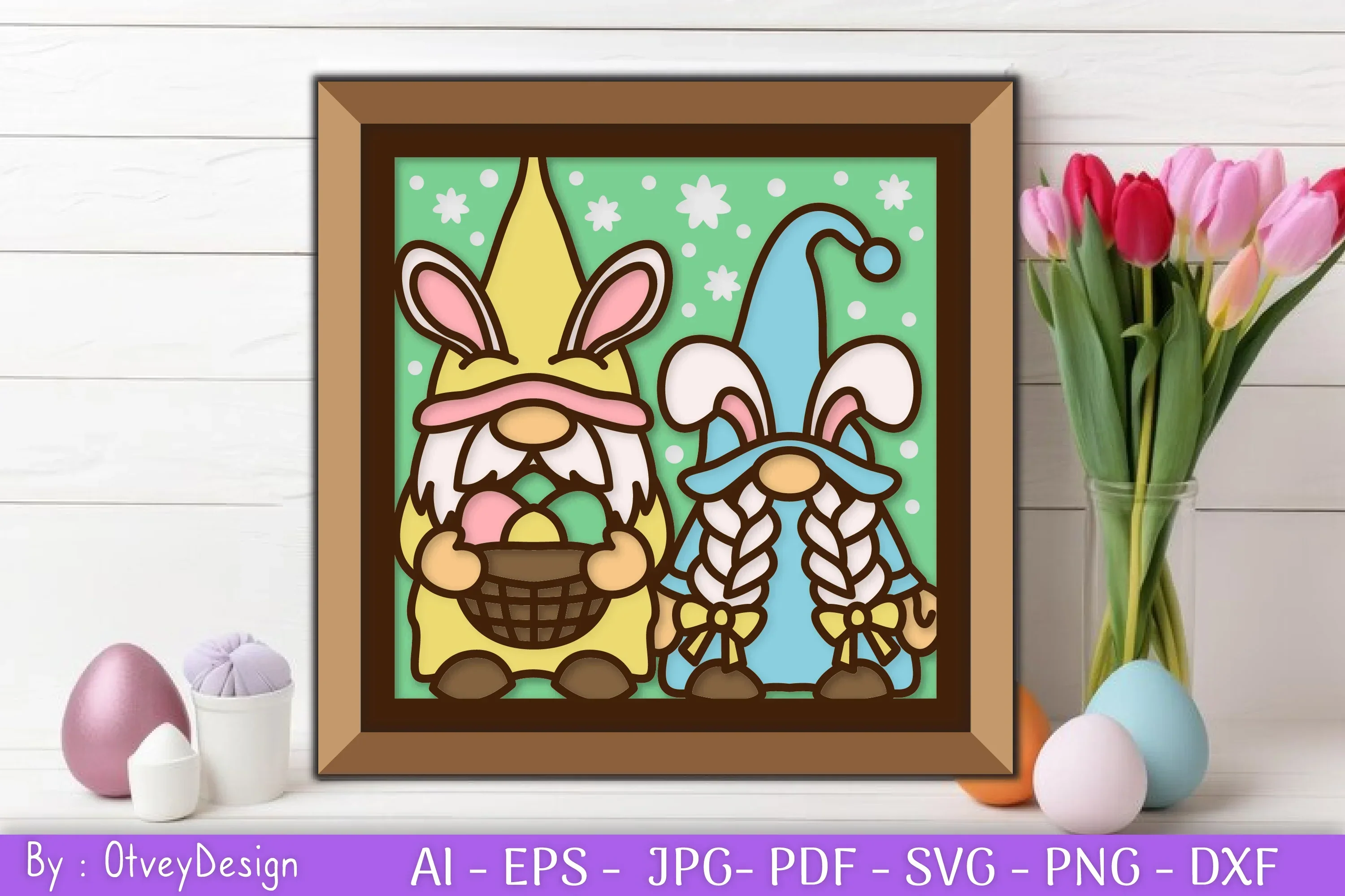 Gnome Easter 3D Shadow Box Layered Papercut SVG Bundle - Image 2