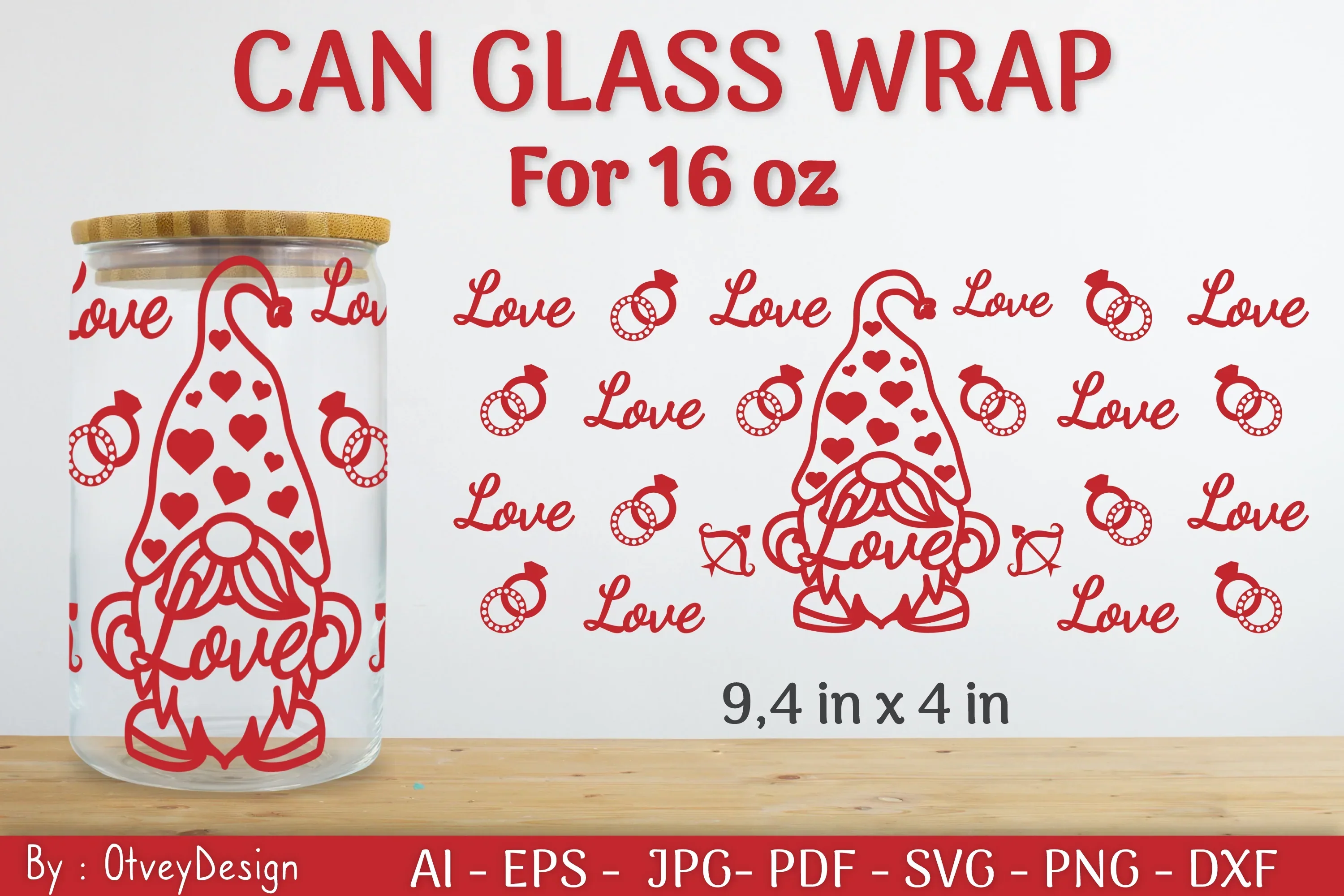 Gnome Valentine Can Glass 16 OZ SVG Bundle - Image 2