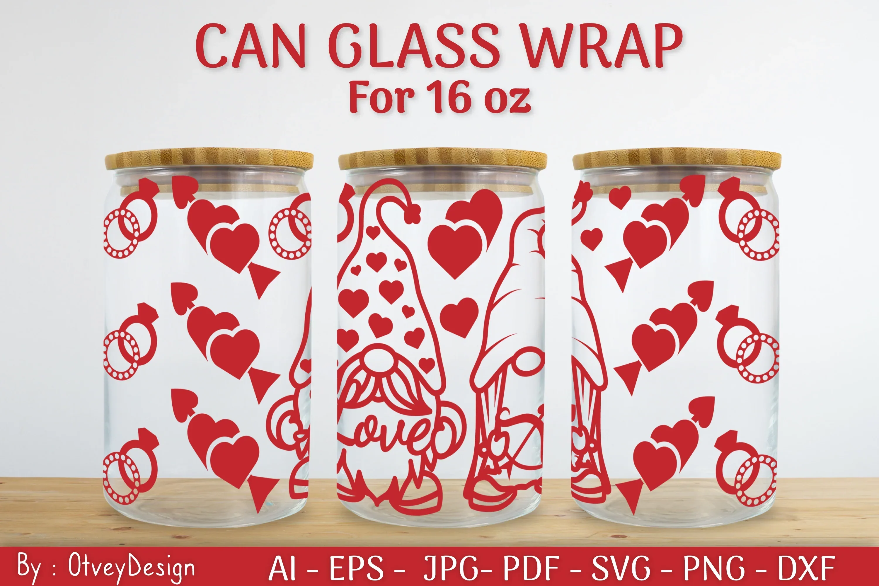 Gnome Valentine Can Glass 16 OZ SVG Bundle - Image 2