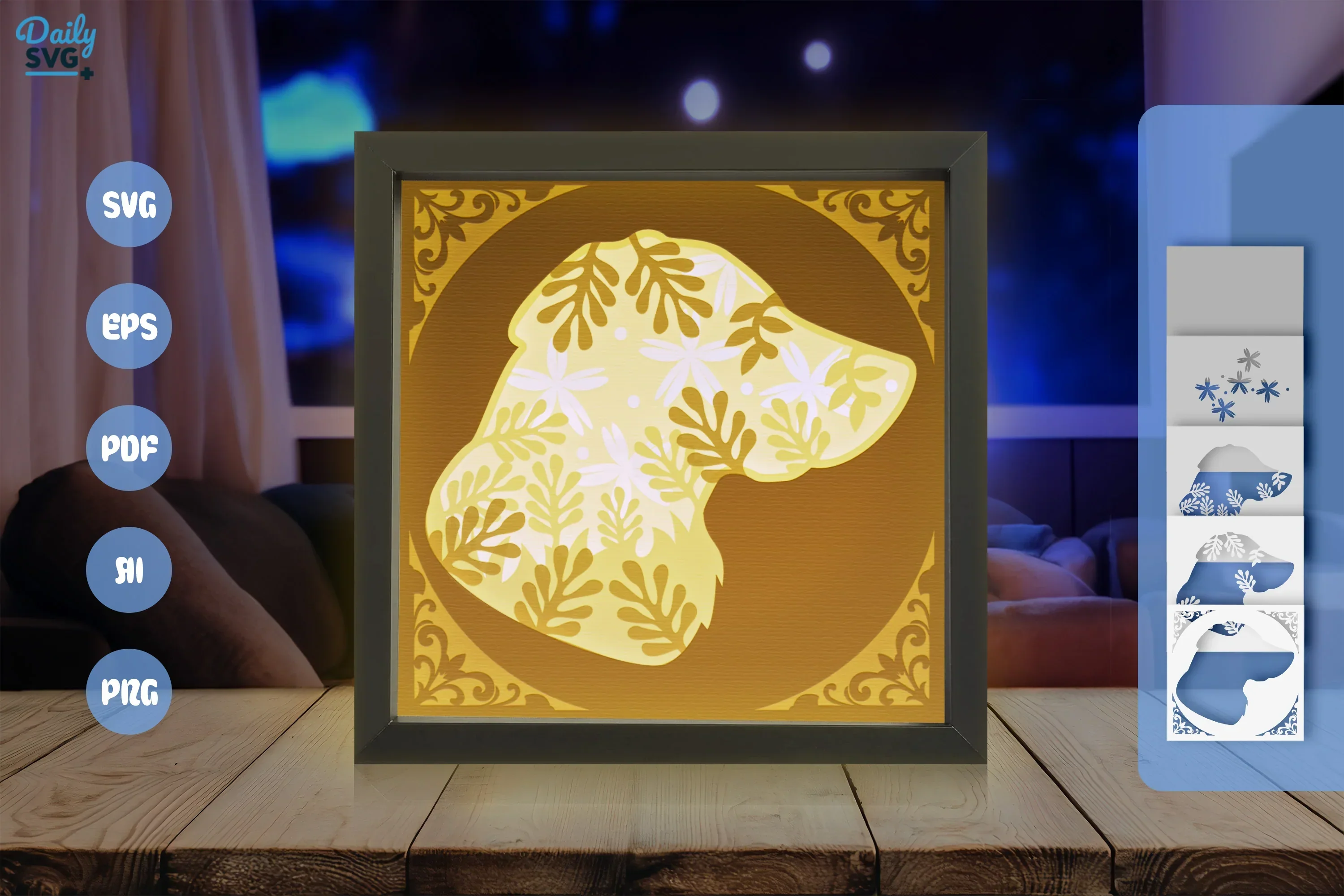 Golden Dog Head White Silhouette Papercut SVG Bundle - Image 3