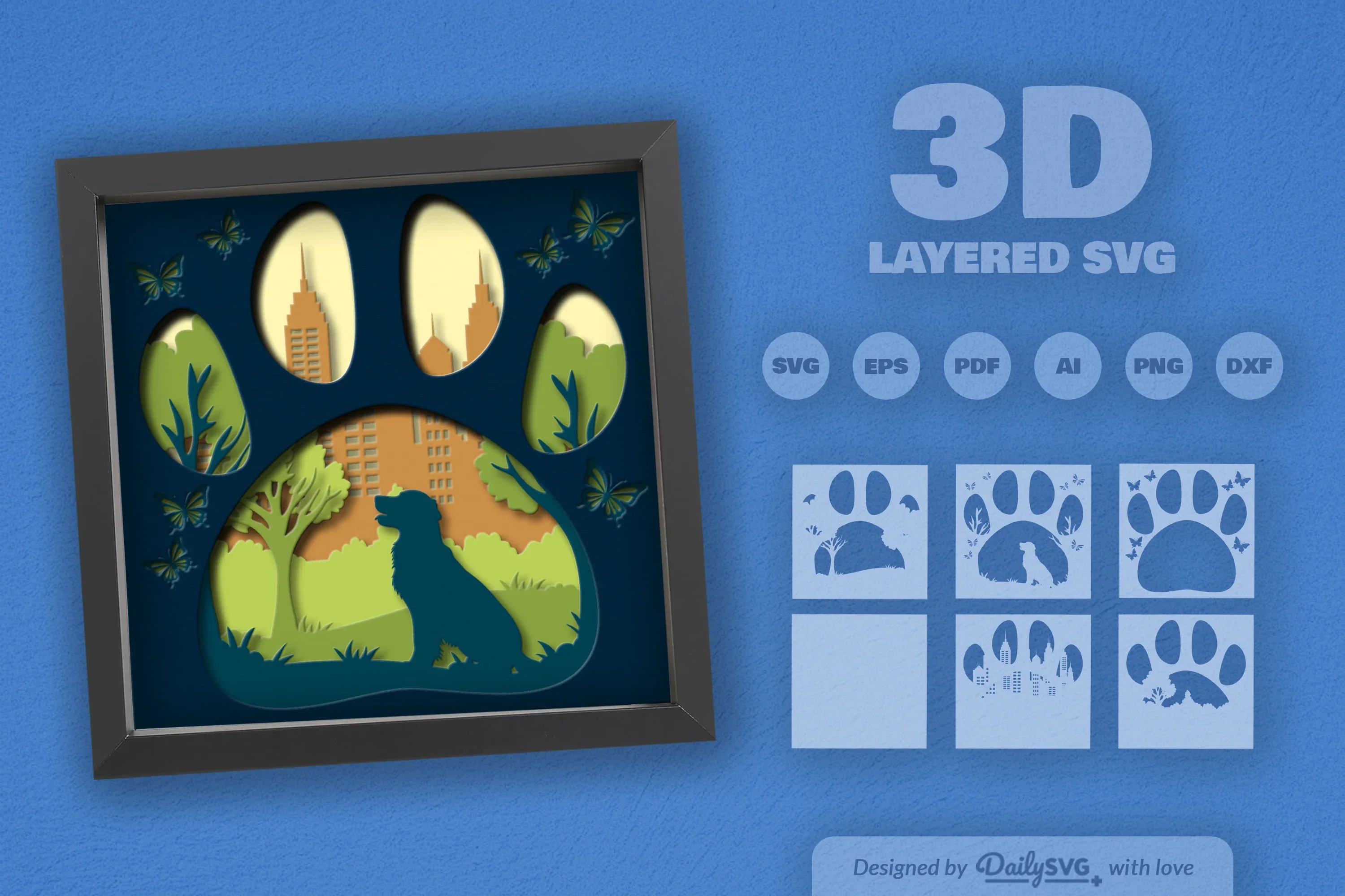 Golden Retriever Park Papercut Clipart SVG Bundle - Image 2