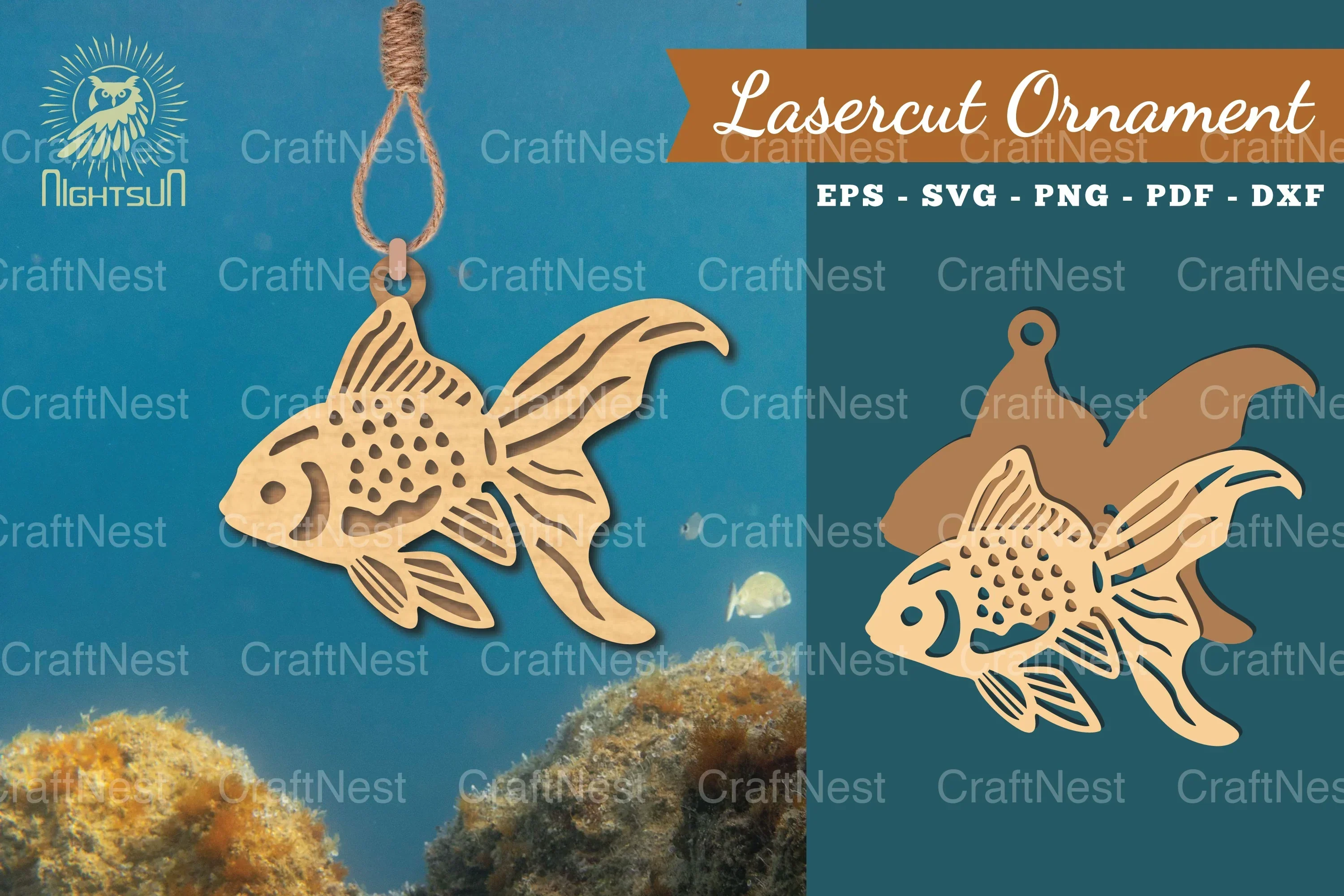 Goldfish Laser Cut Ornament Clipart Bundle