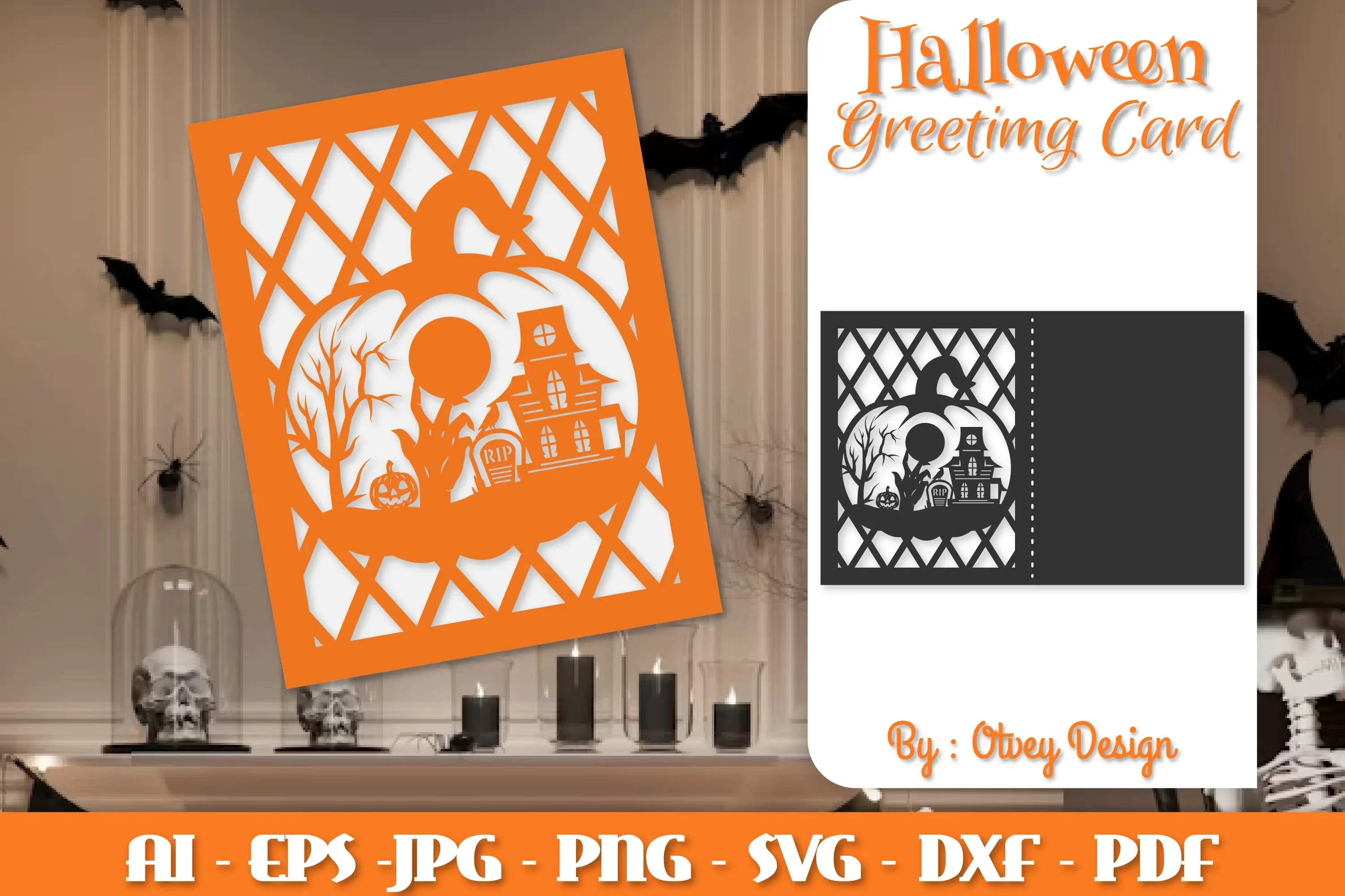 Greeting Card Halloween Pumpkin Scene SVG Bundle