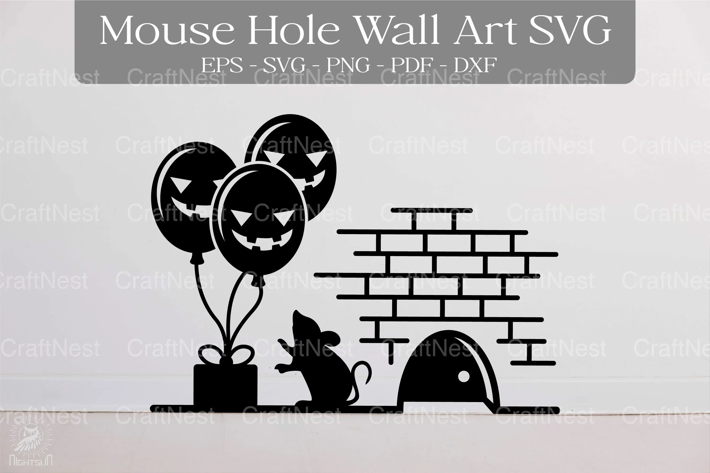 Halloween Balloon Mouse Hole Wall Art Sticker Clipart Bundle