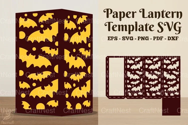 Halloween Bat Pattern Paper Lantern SVG Bundle