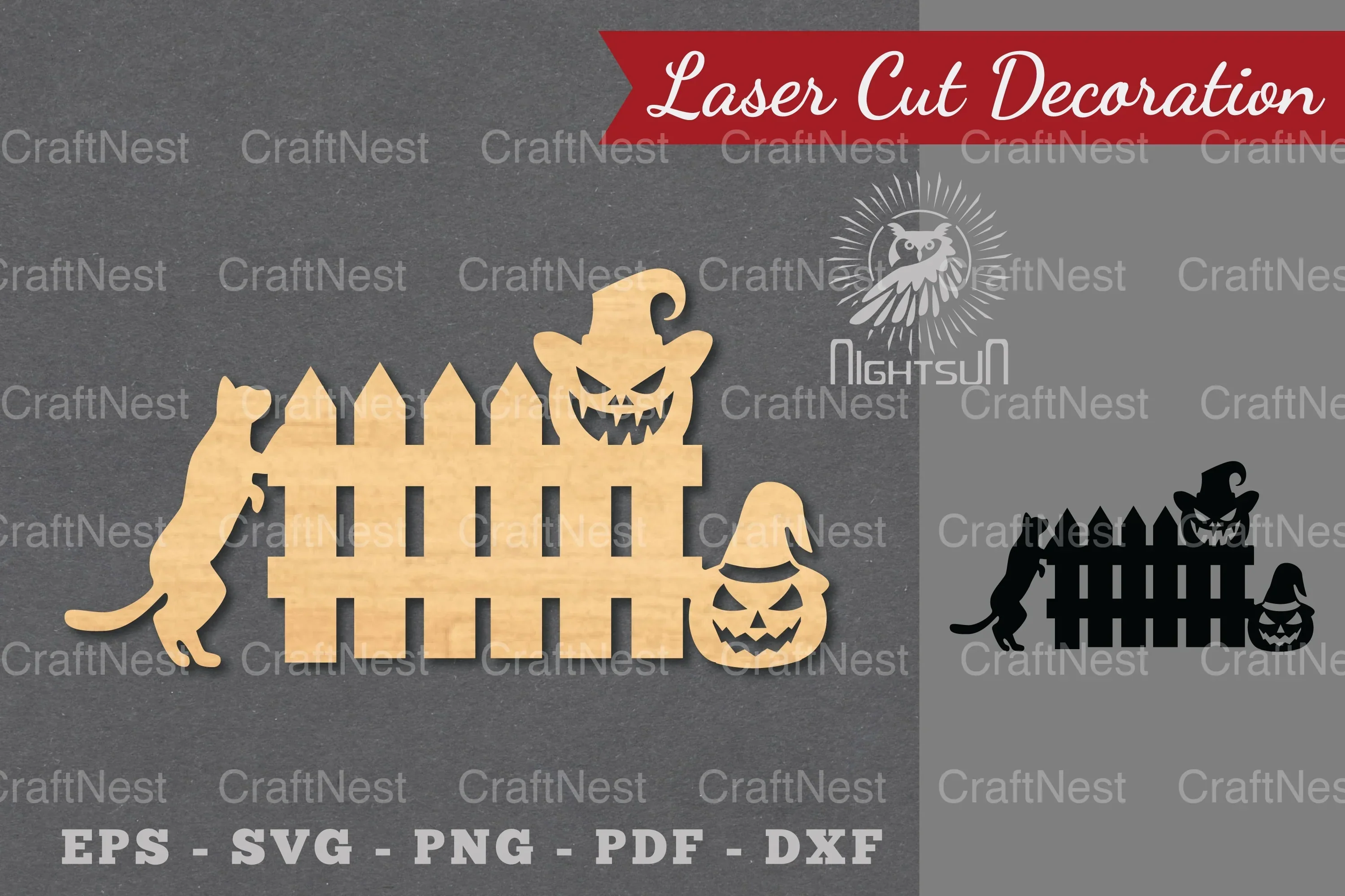 Halloween Cat Laser Cut Decoration Clipart Bundle