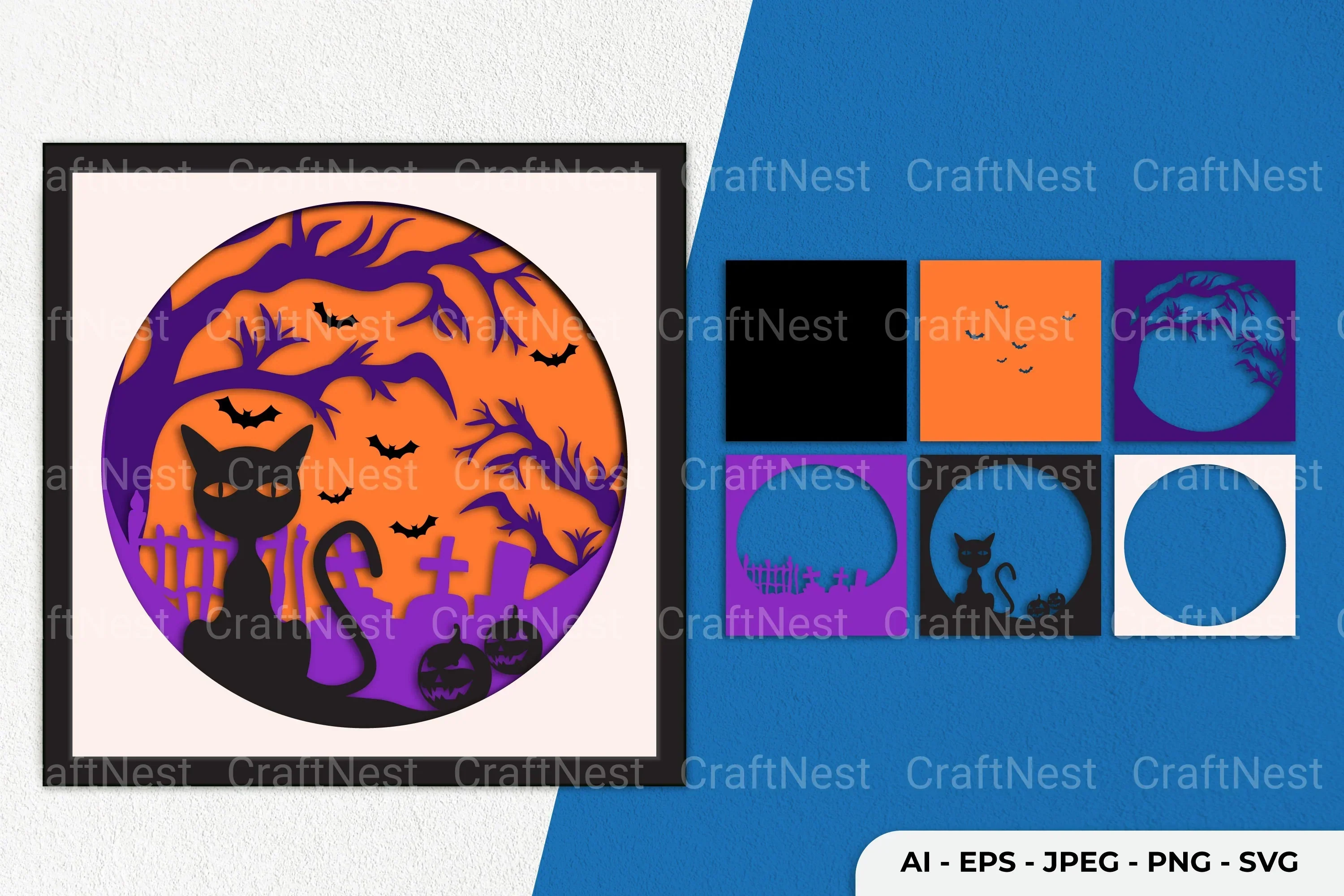 Halloween Cat Layered Papercut SVG Bundle