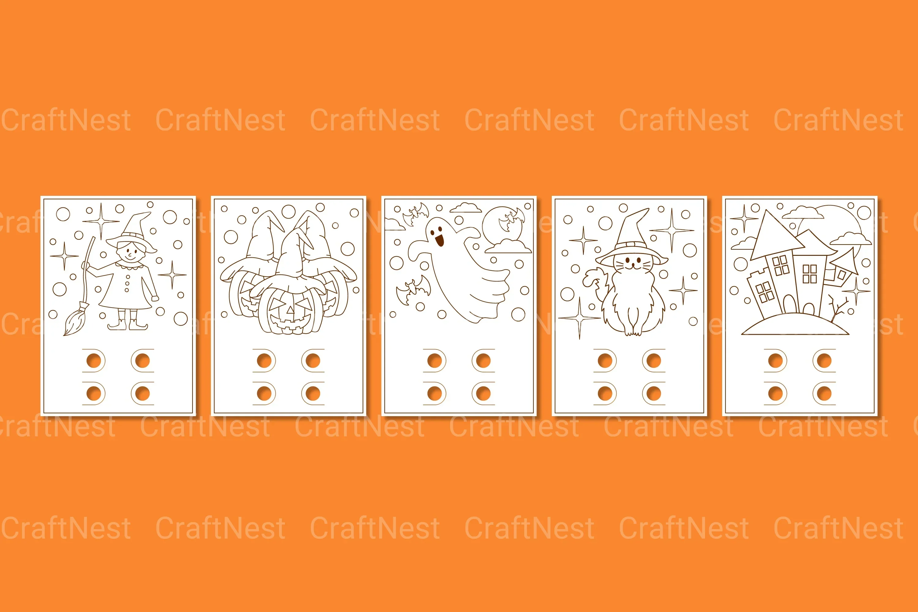 Halloween Coloring Card Bundle - SVG Clipart Collection