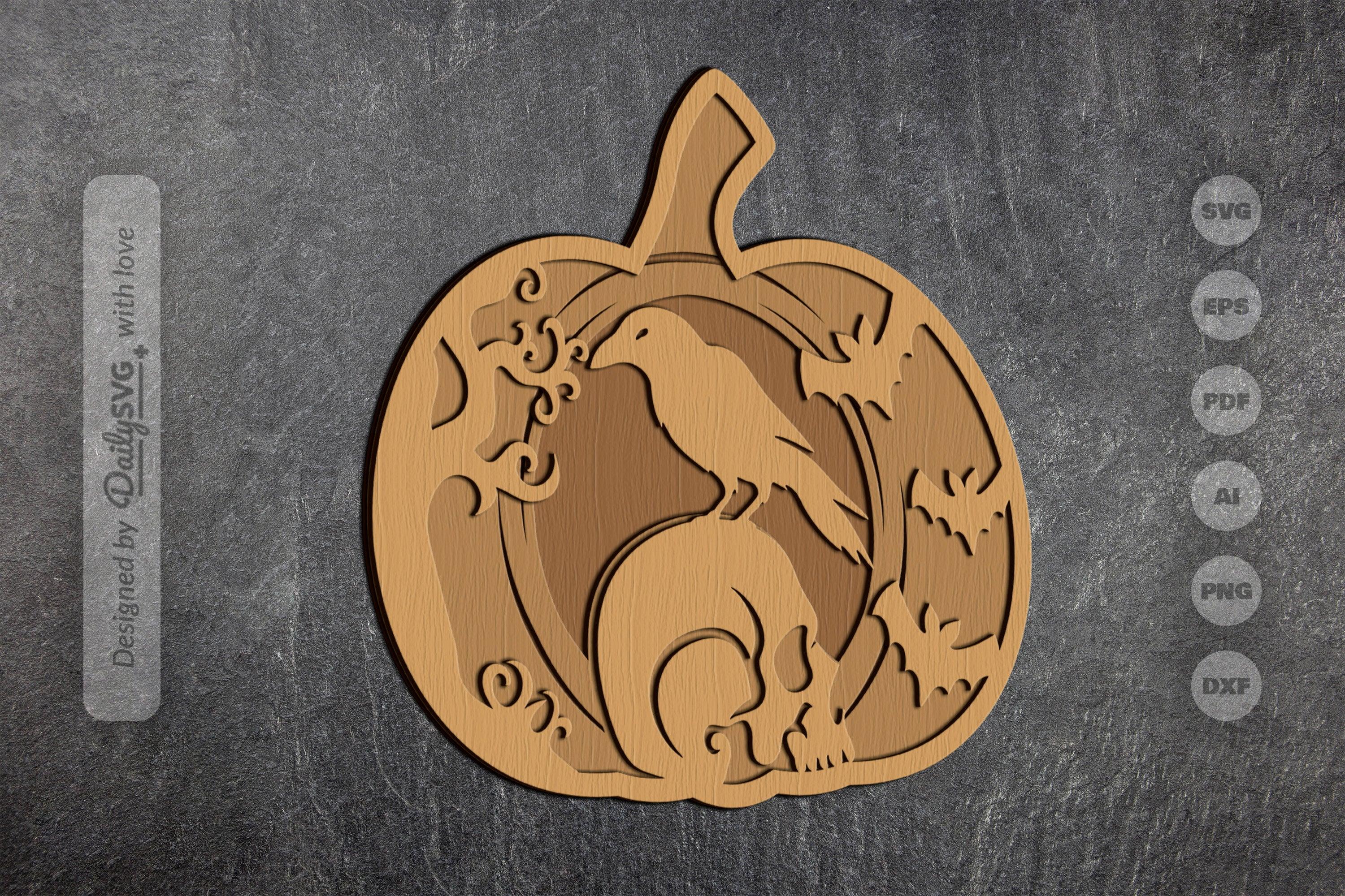 Halloween Crow Pumpkin Laser Cut SVG Bundle - Image 3