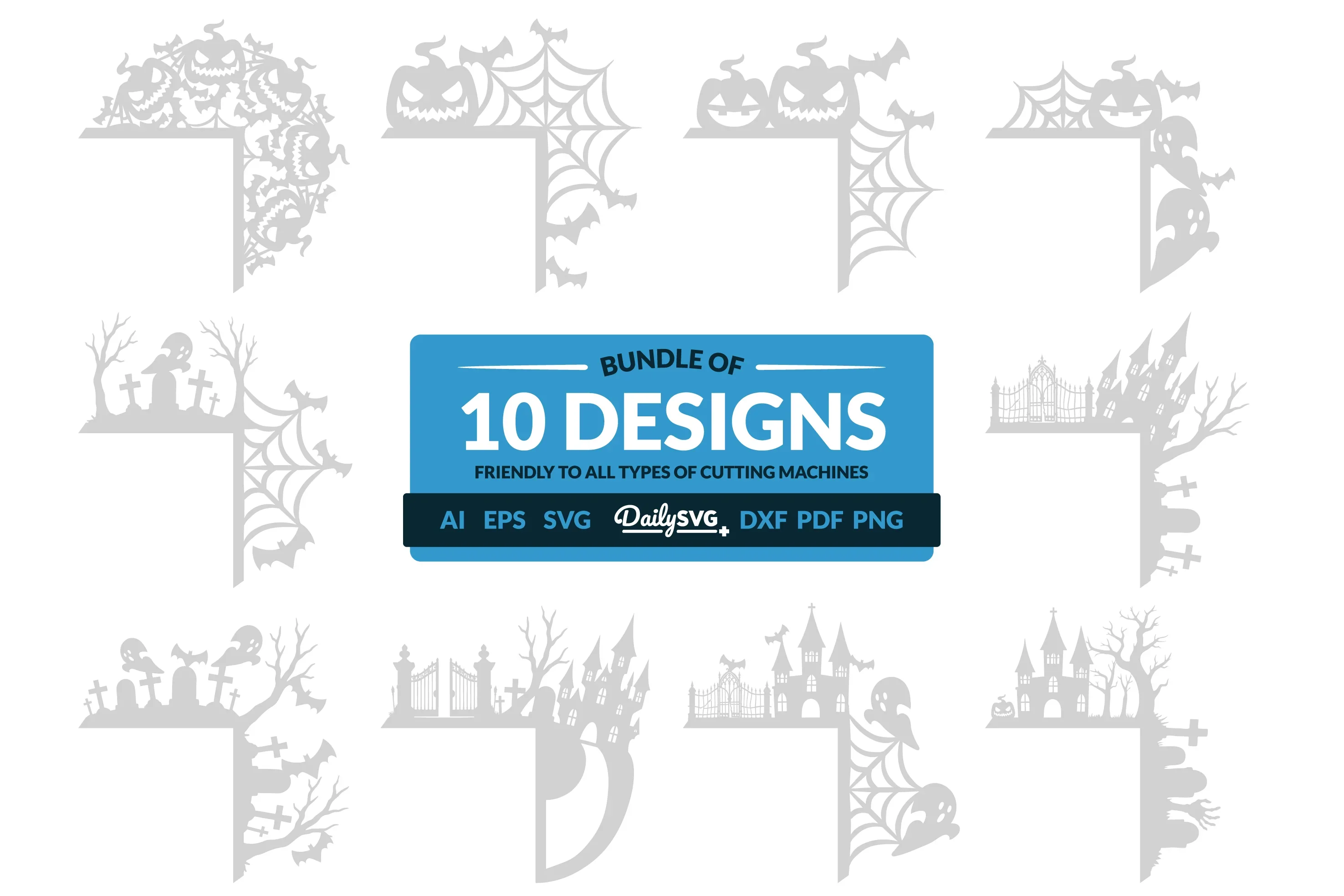 Halloween Door Corner Laser Cut Clipart SVG Bundle