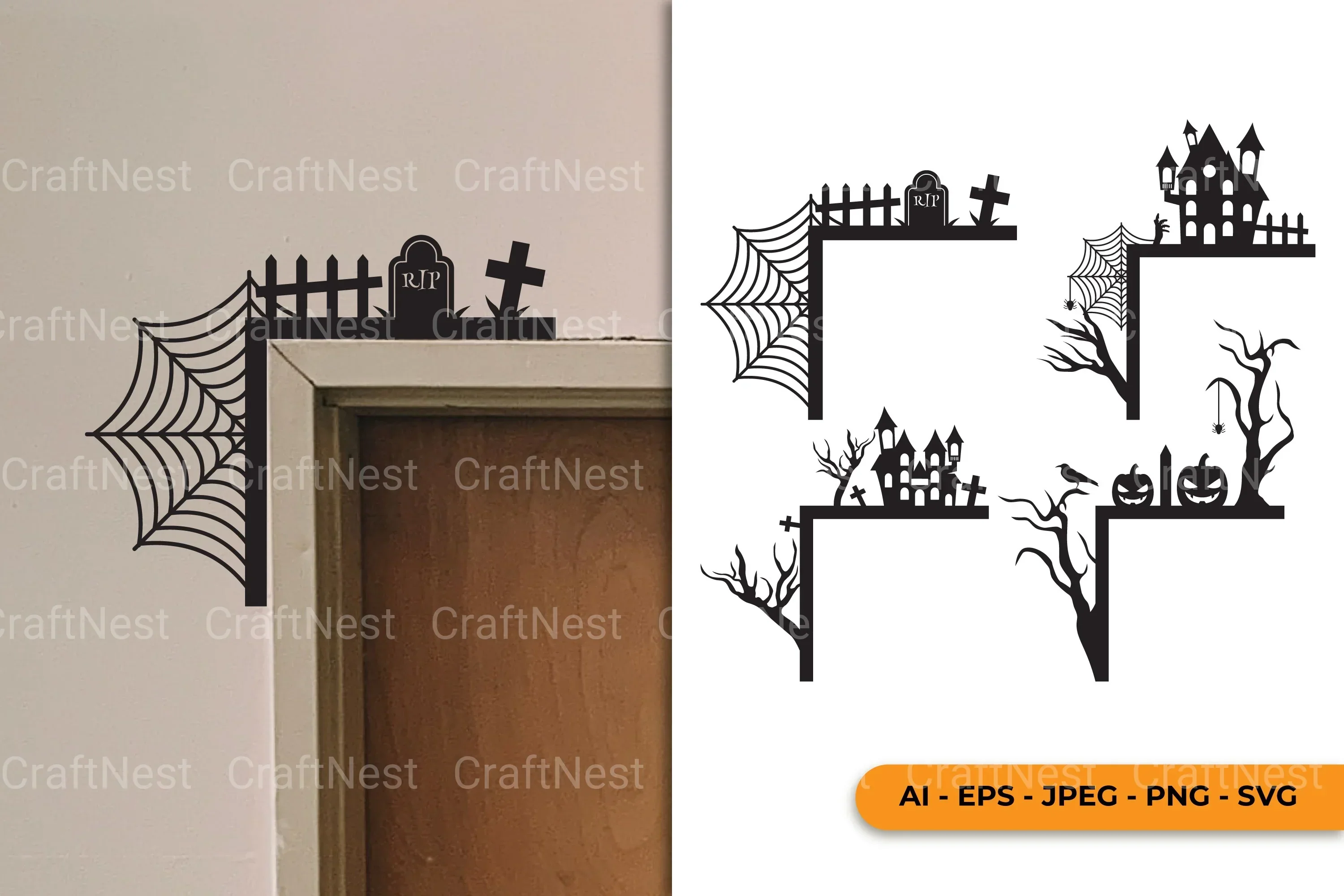 Halloween Door Corner Lasercut Set SVG Bundle