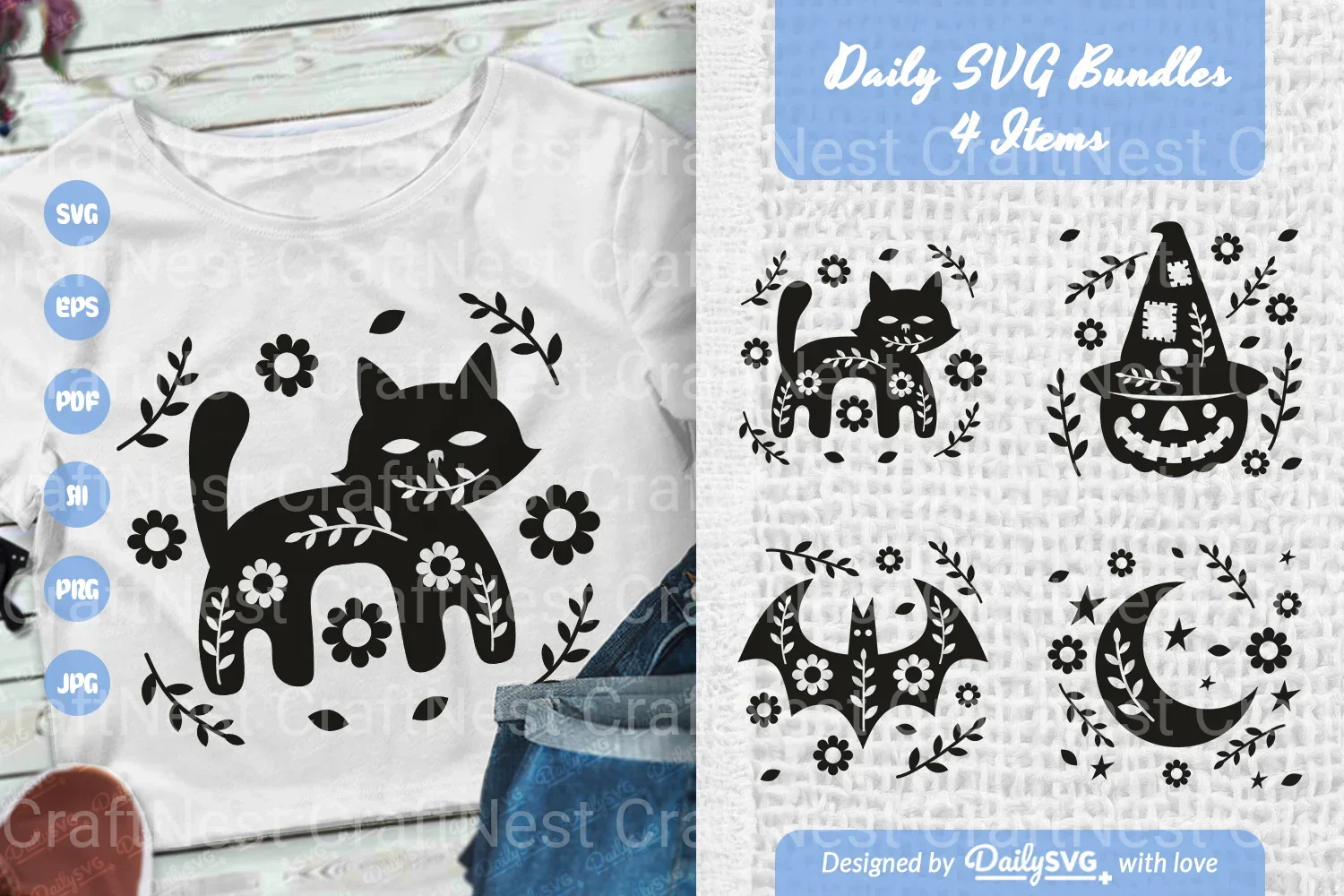 Halloween Folk Art Clipart SVG Bundle - 4 Items - Image 5