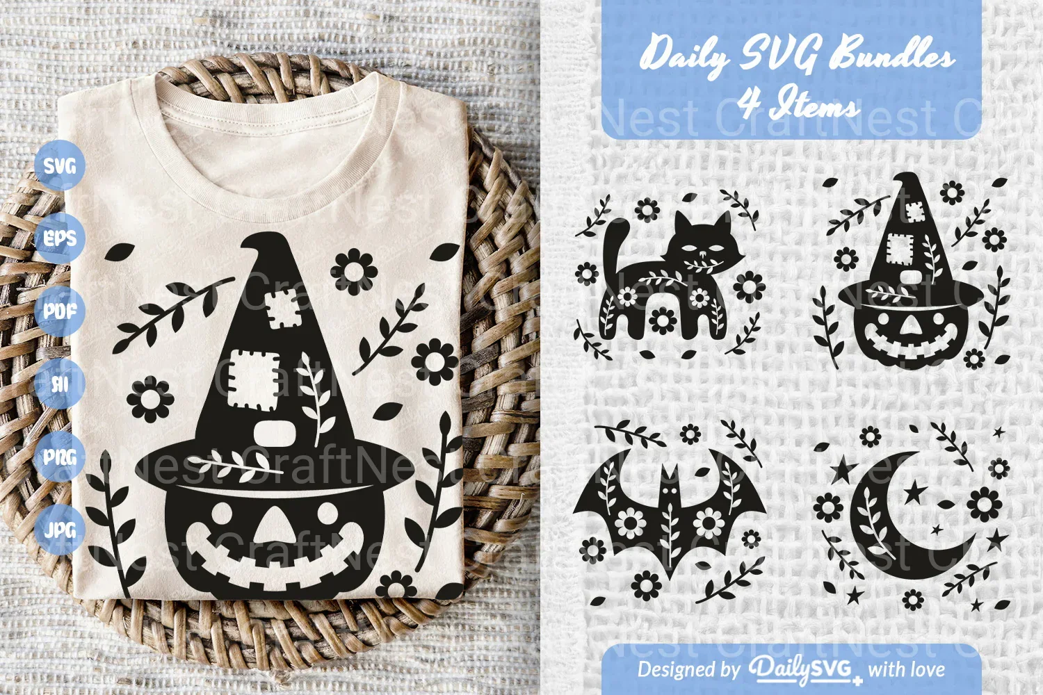 Halloween Folk Art Clipart SVG Bundle - 4 Items - Image 6