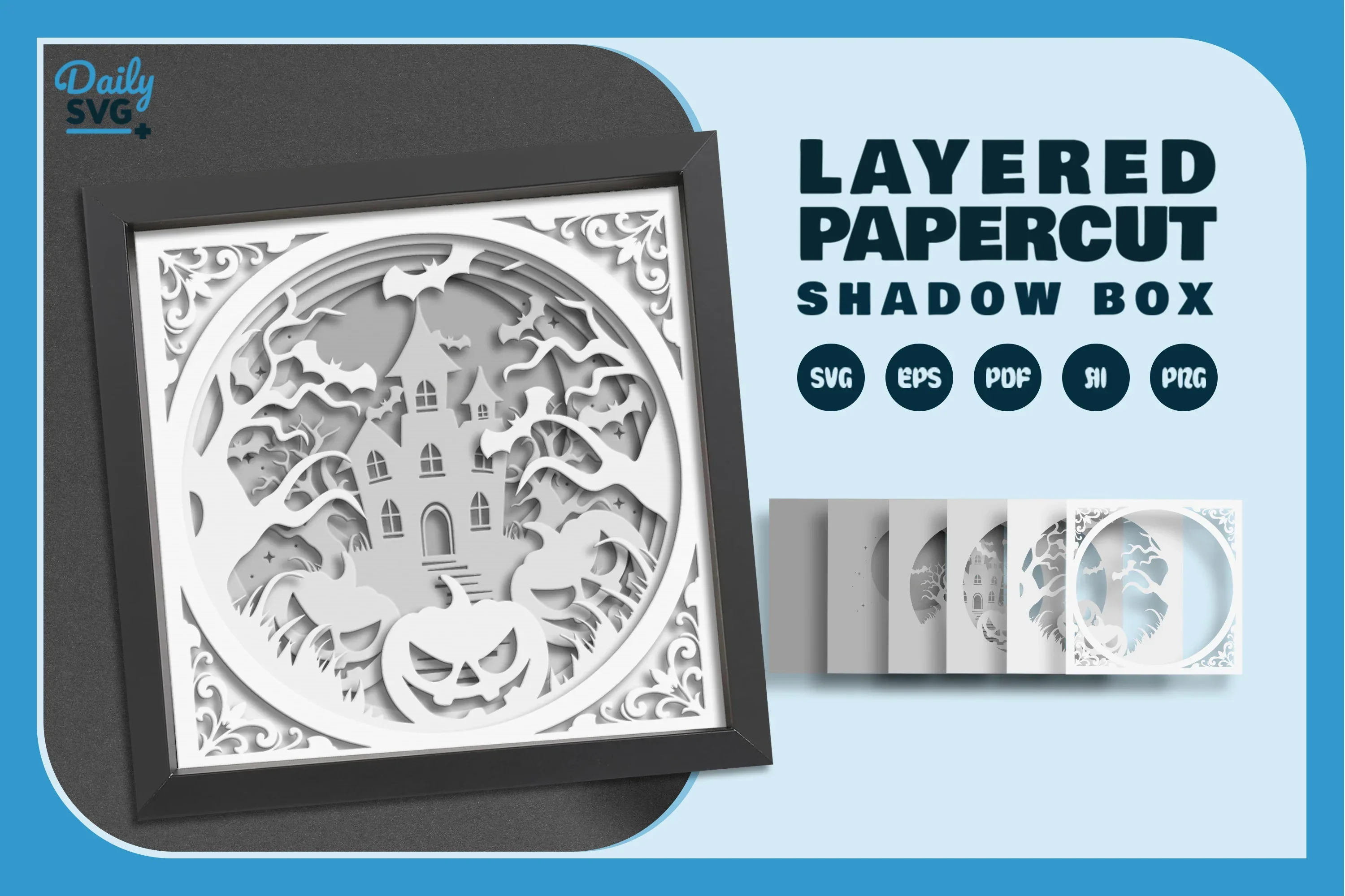 Halloween Haunted House Papercut SVG Bundle - White Version - Image 2