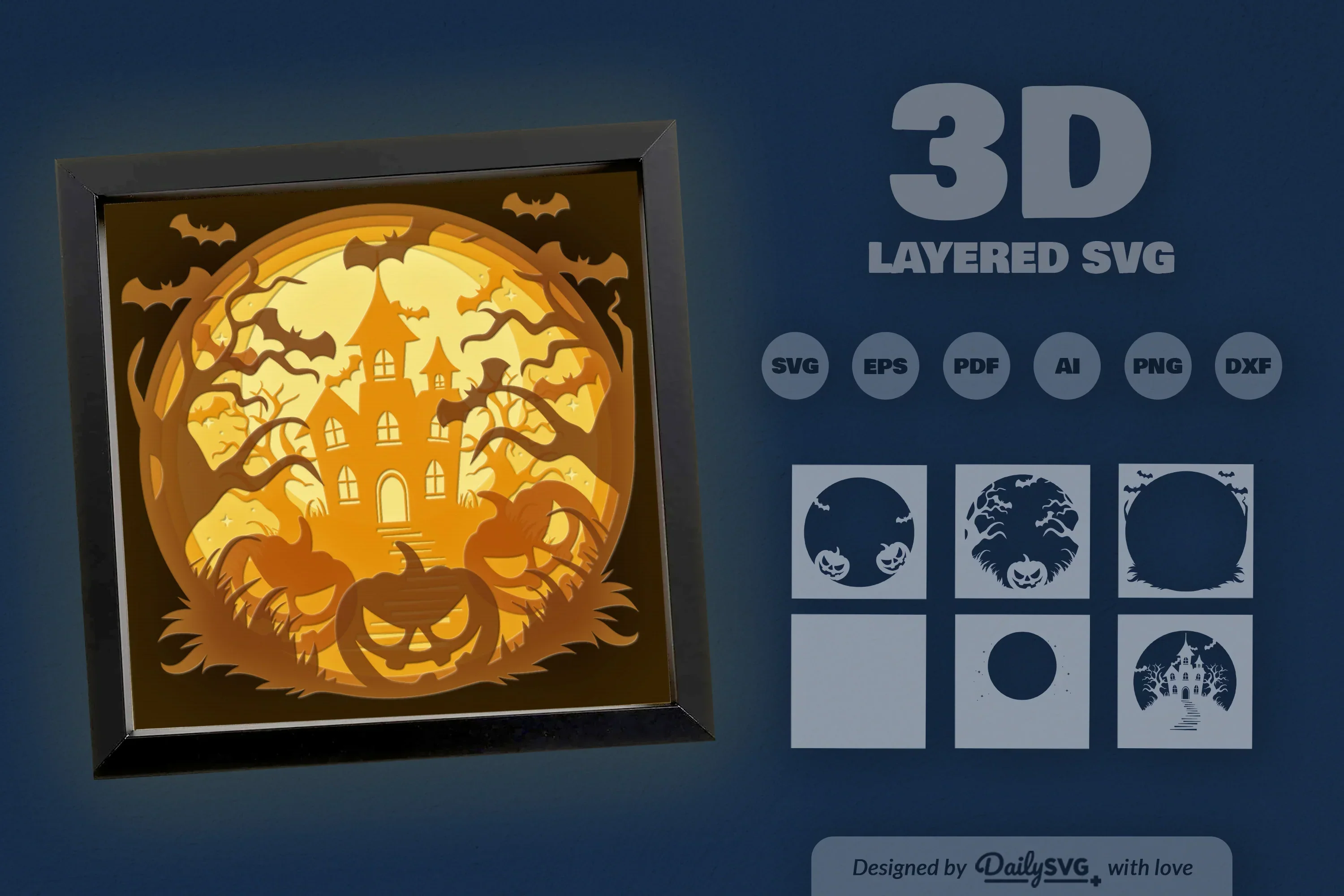 Halloween Haunted House Papercut SVG Bundle with Pumpkin - Image 3