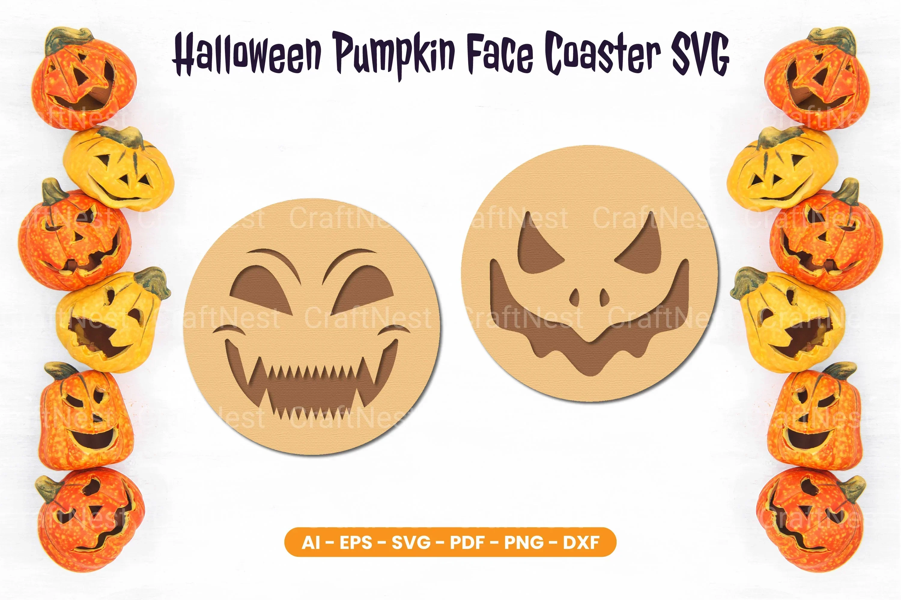 Halloween Pumpkin Face Coaster SVG Bundle