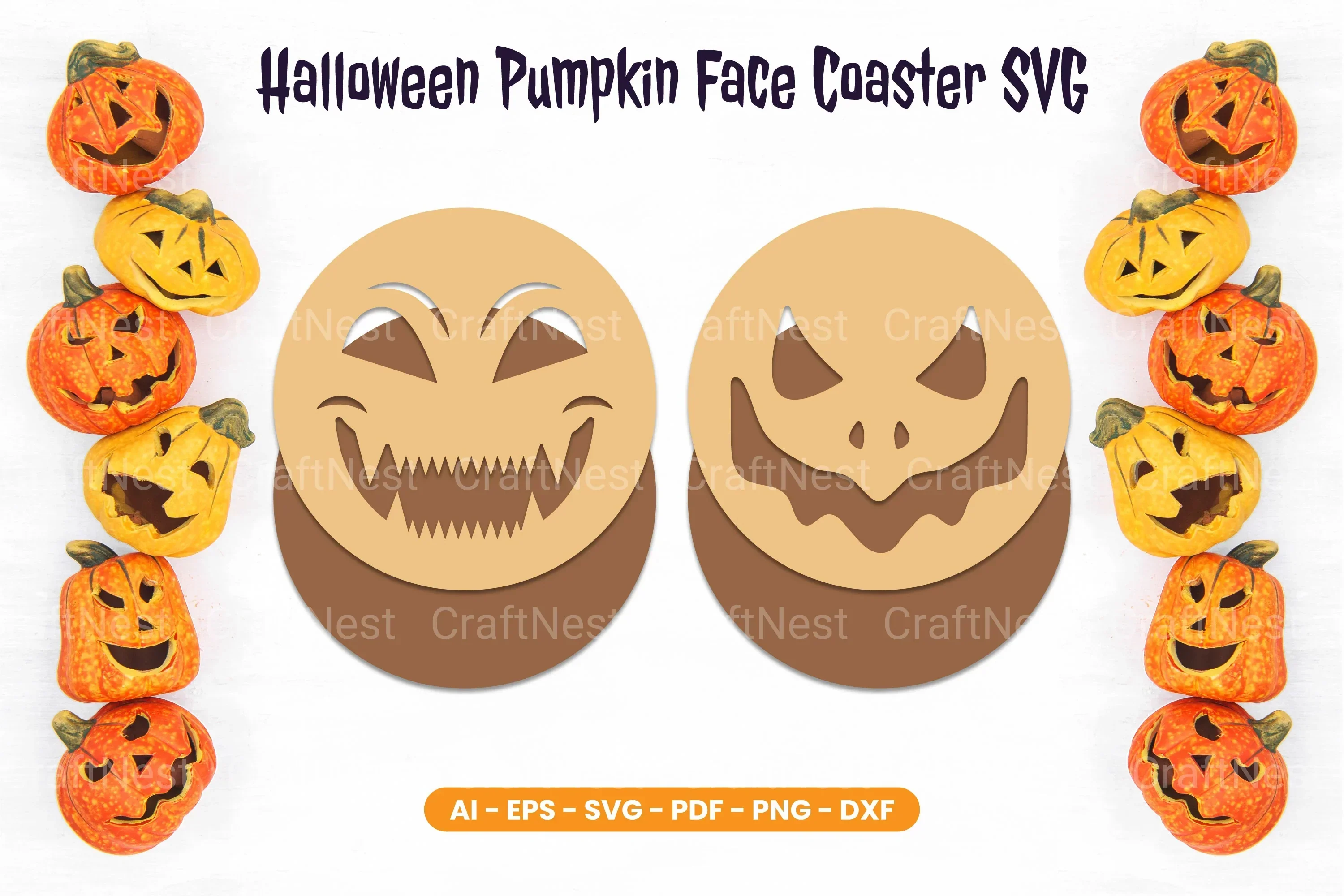 Halloween Pumpkin Face Coaster SVG Bundle - Image 2