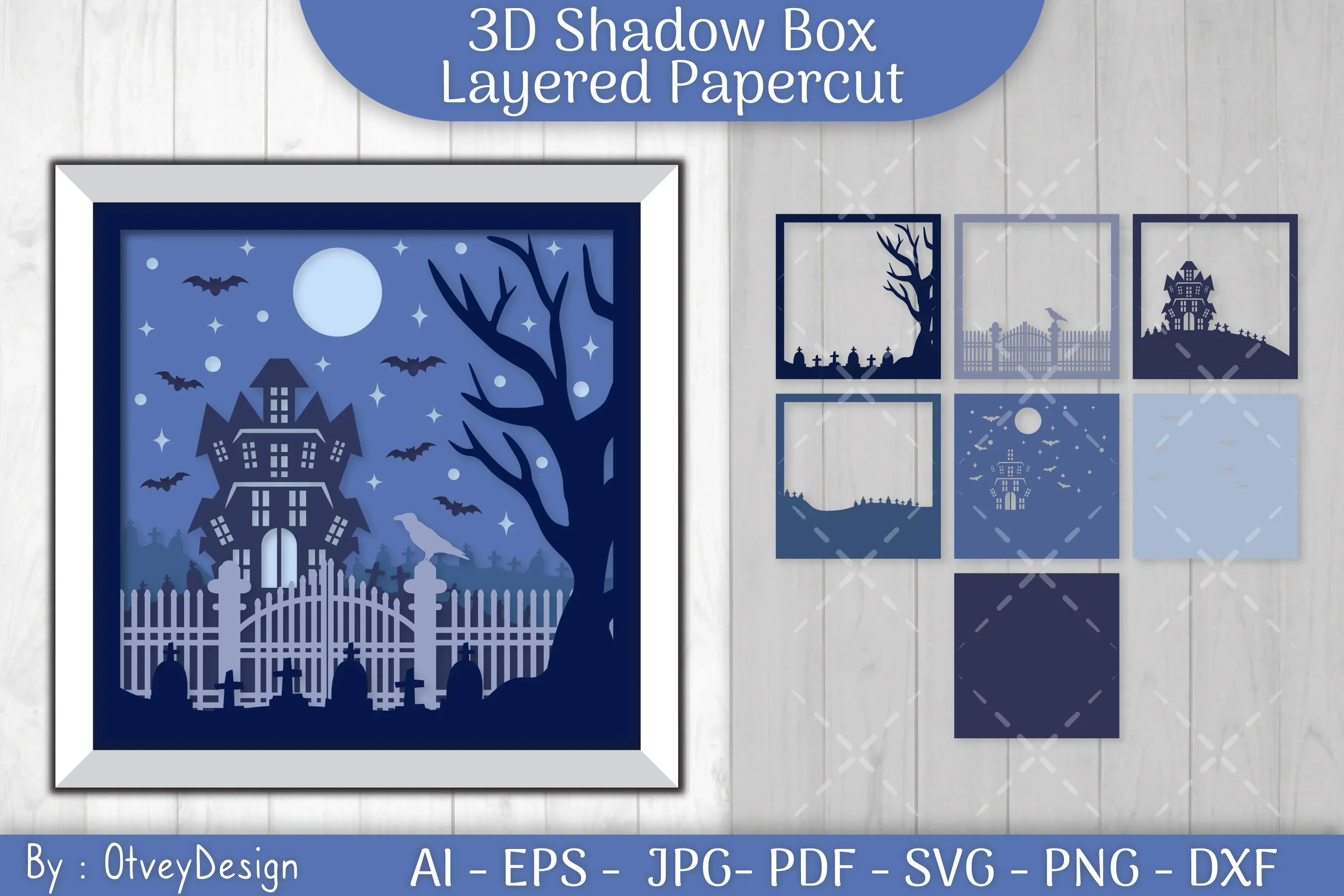 Halloween Scene 3D Layered Papercut Shadow Box SVG Bundle - Image 2