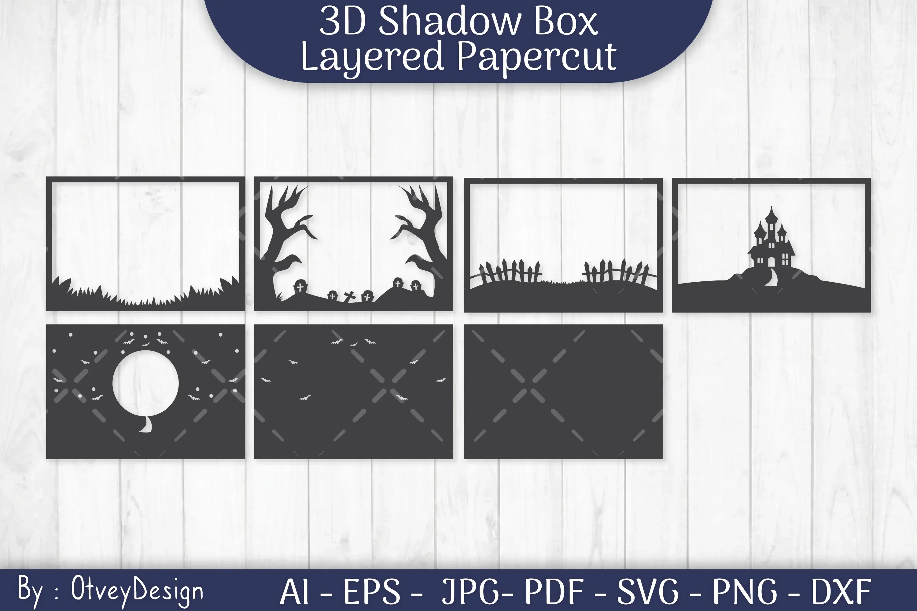 Halloween Scene 3D ShadowBox Layered Papercut SVG Bundle
