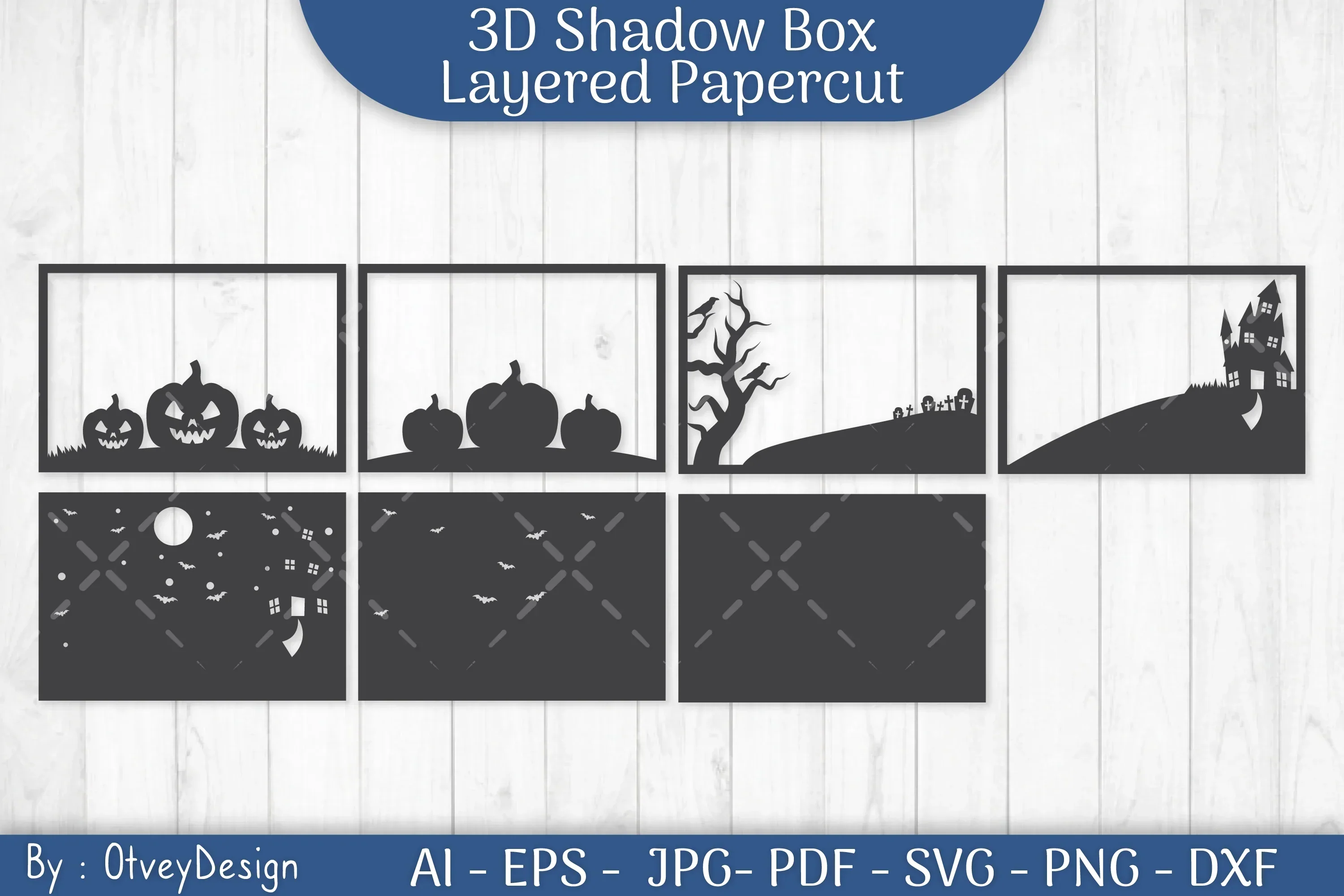 Halloween Scene 3D ShadowBox Layered Papercut SVG Bundle