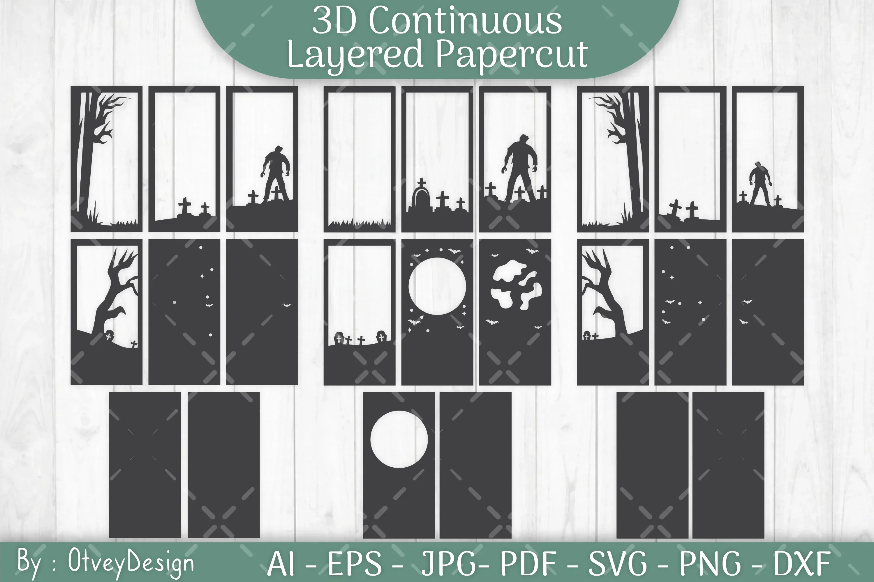 Halloween Scene Continuous Layered Papercut SVG Bundle - Image 3
