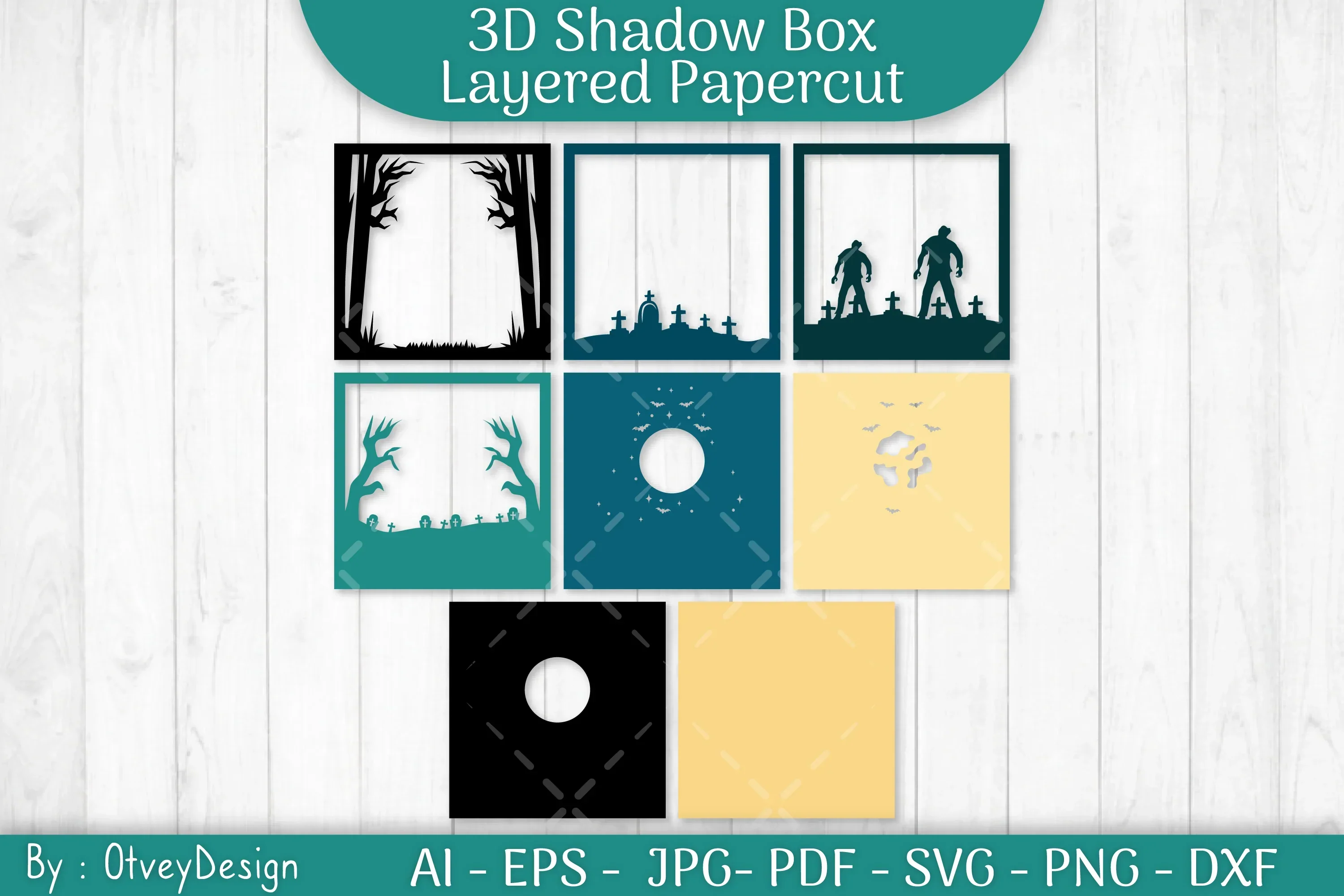 Halloween Zombie 3D Shadow Box SVG Bundle