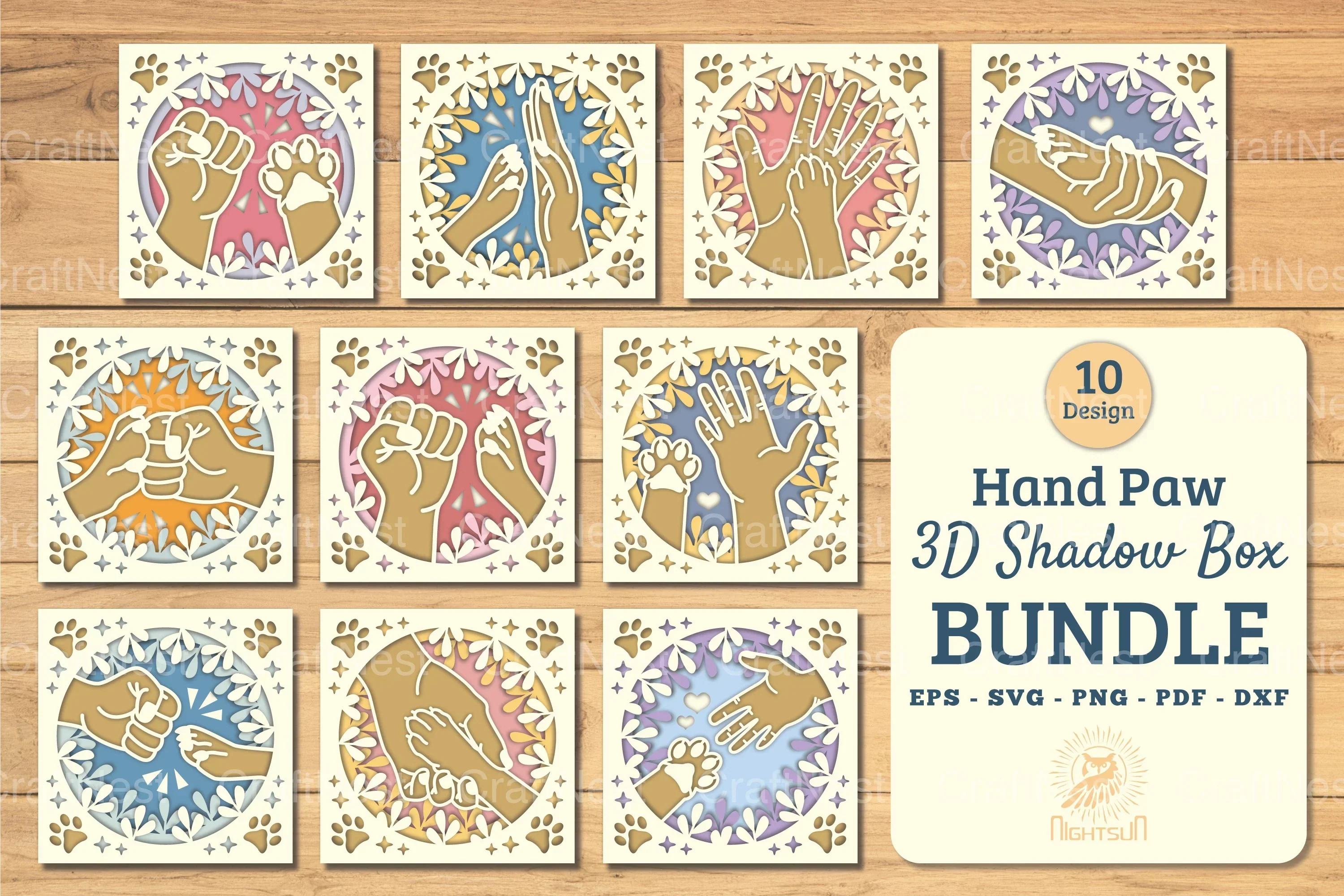 Hand Paw 3D Papercut Shadow Box Bundle