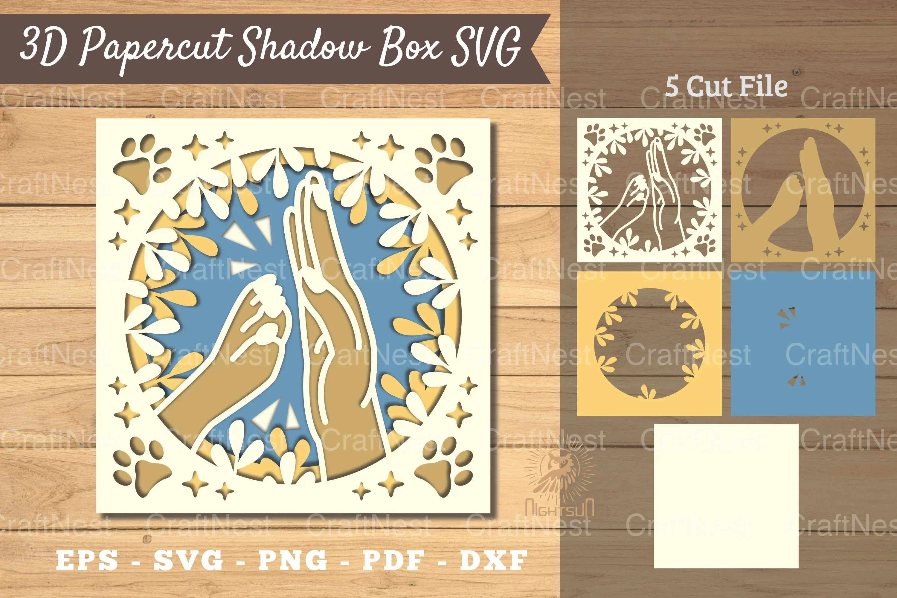 Hand Paw 3D Papercut Shadow Box Clipart Bundle