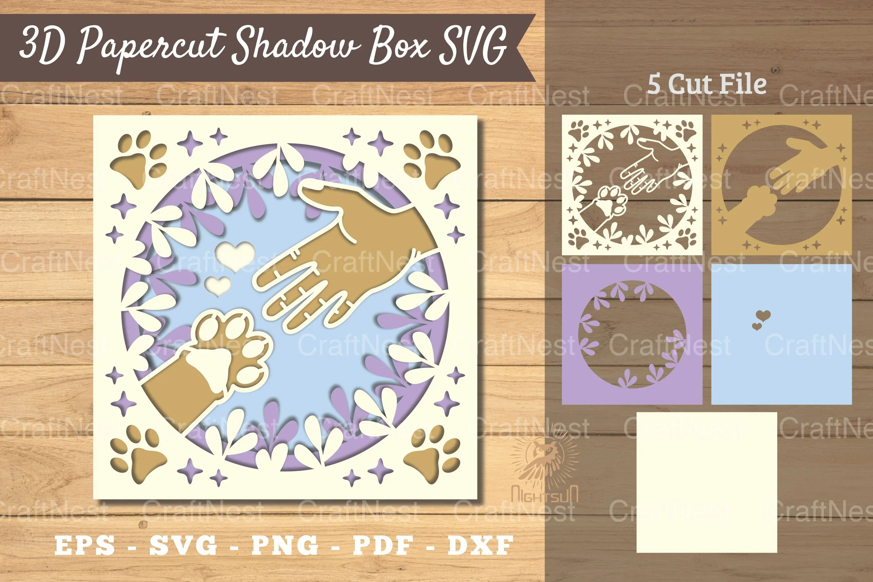 Hand Paw 3D Papercut Shadow Box Clipart Bundle