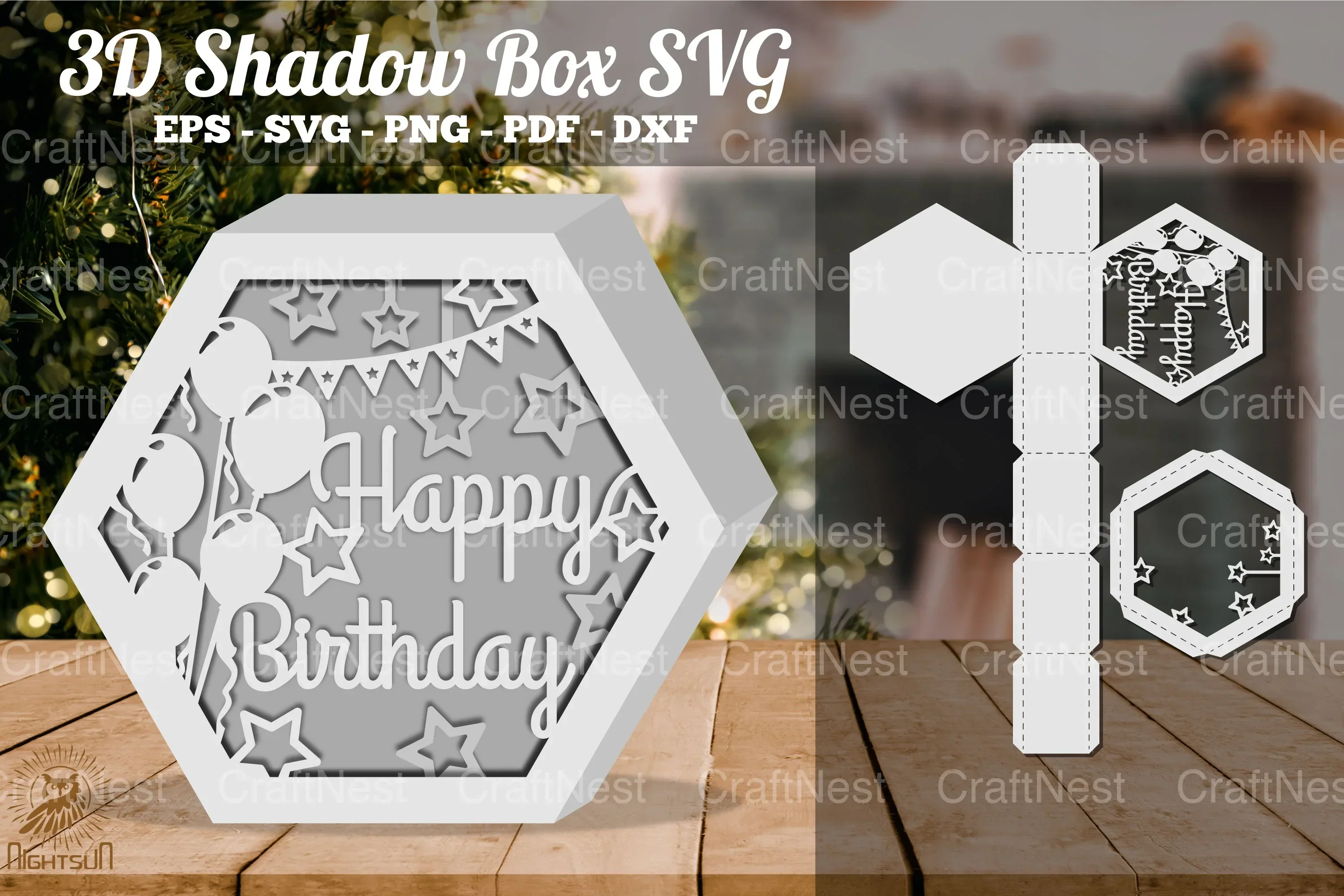 Happy Birthday Balloon Hexagon Shadow Box Clipart Bundle