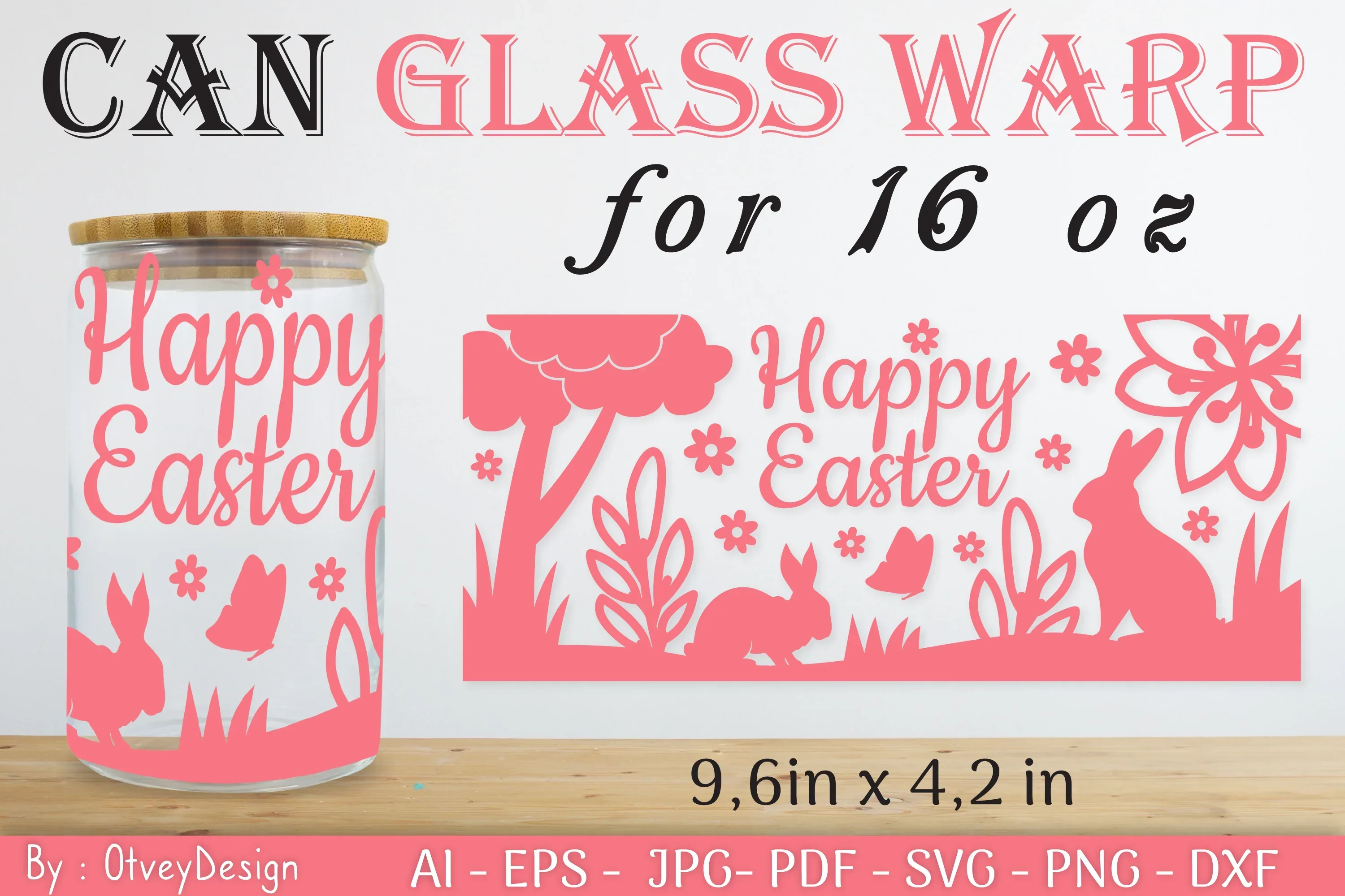 Happy Easter Day 16oz Can Glass Wrap SVG Bundle