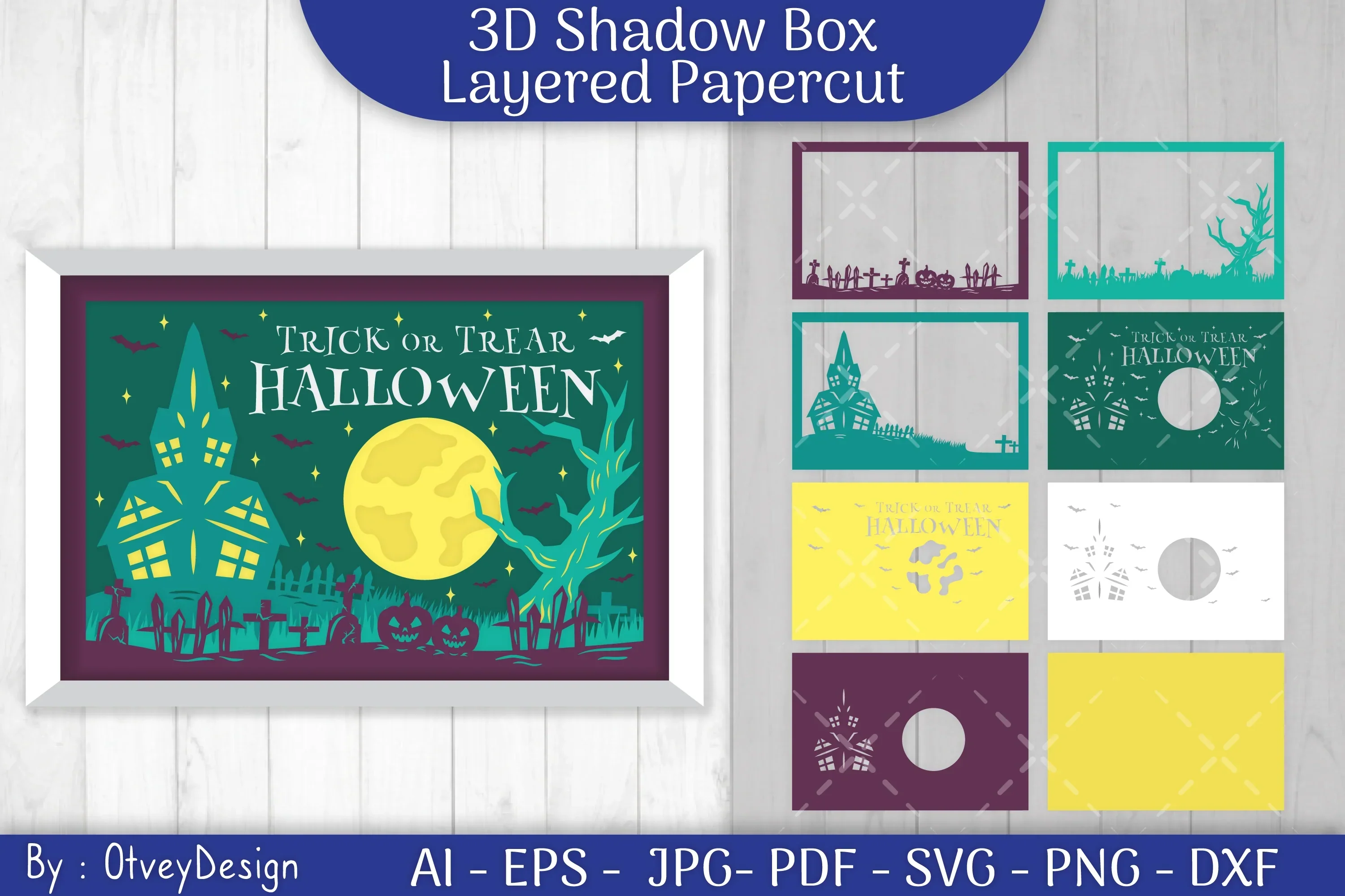 Happy Halloween 3D Shadowbox Layered Papercut SVG Bundle