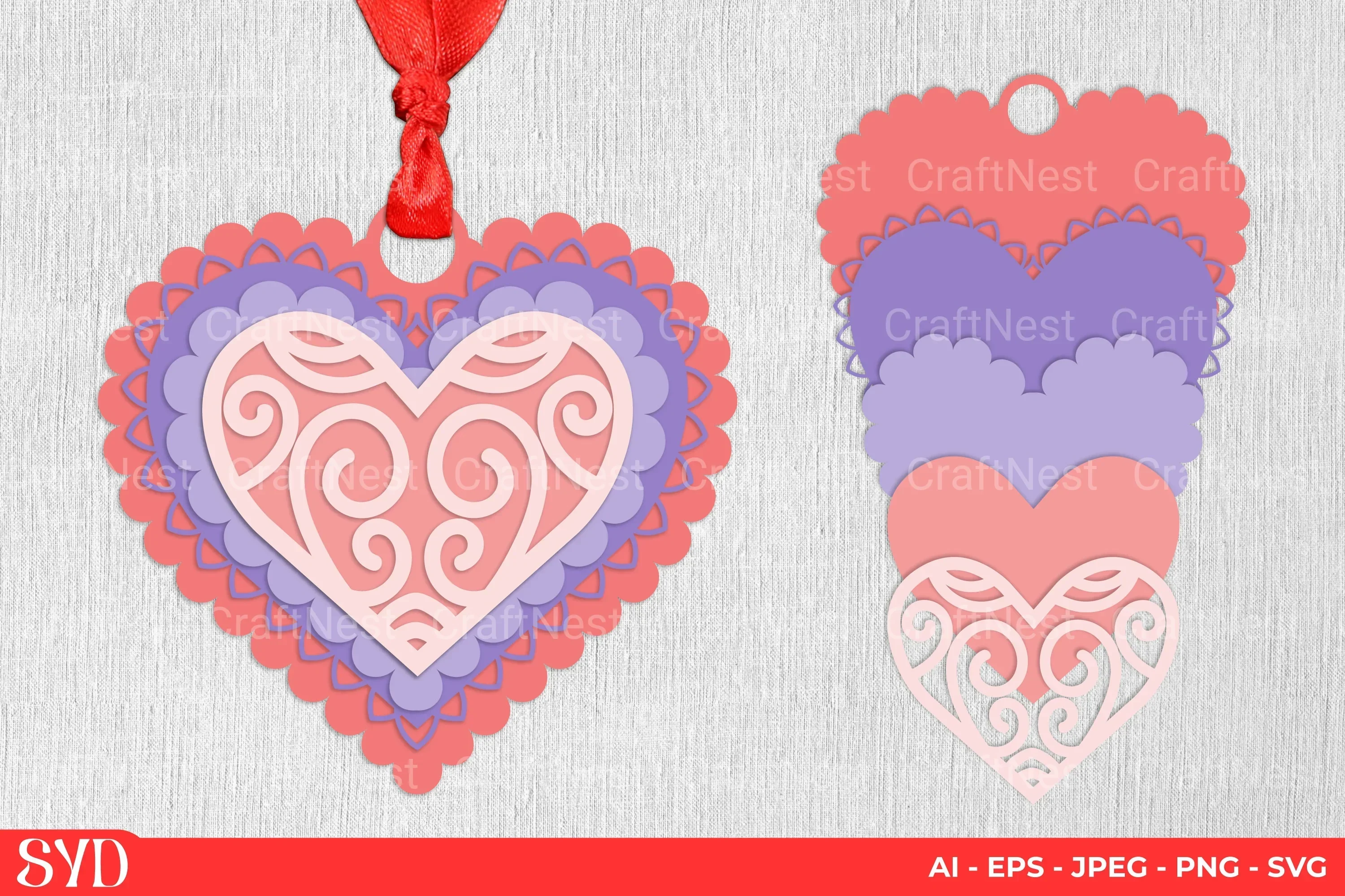 Heart 3D Layered Papercut Clipart Bundle
