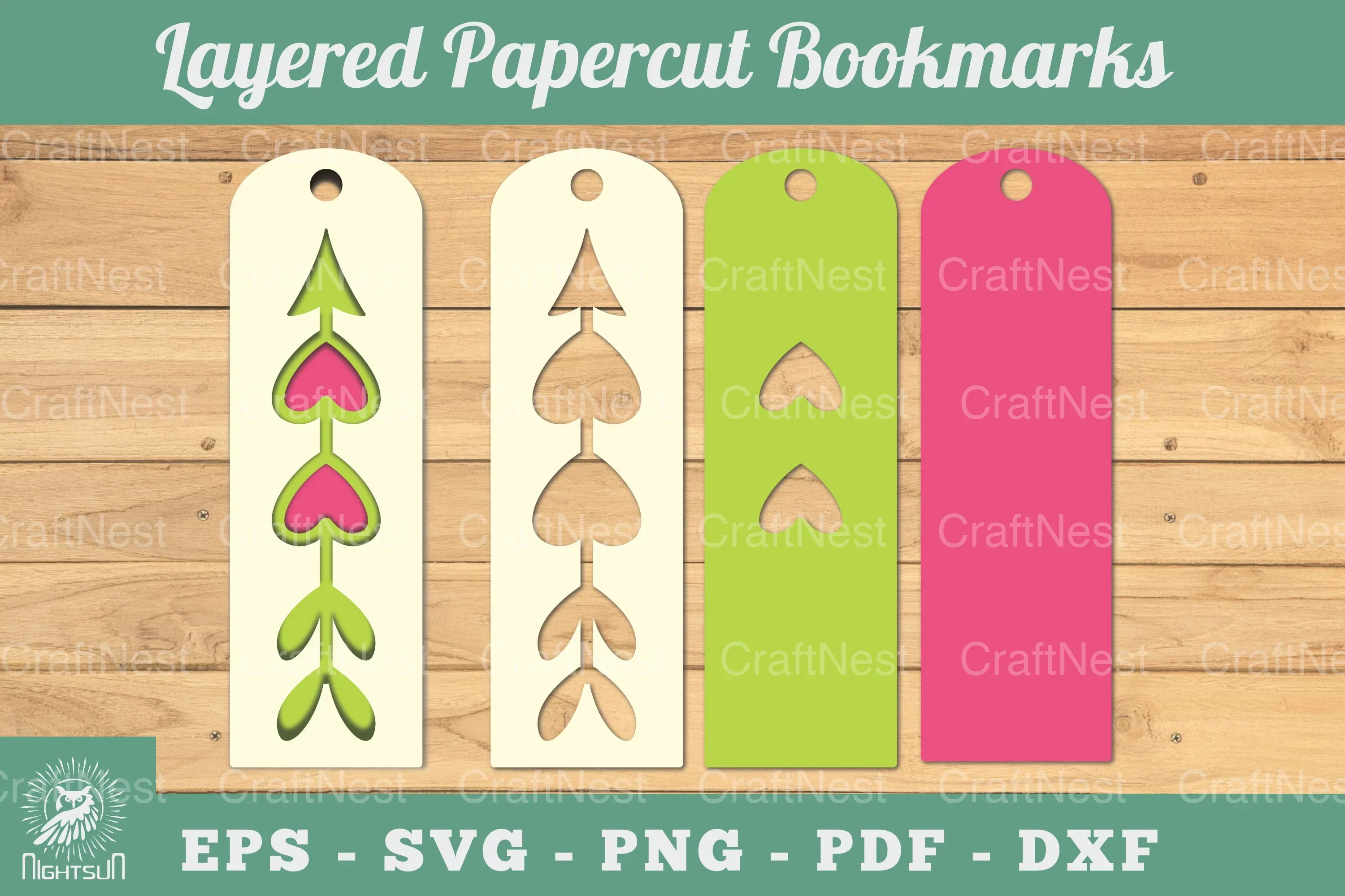 Heart Arrow Layered Papercut Bookmark Clipart Bundle