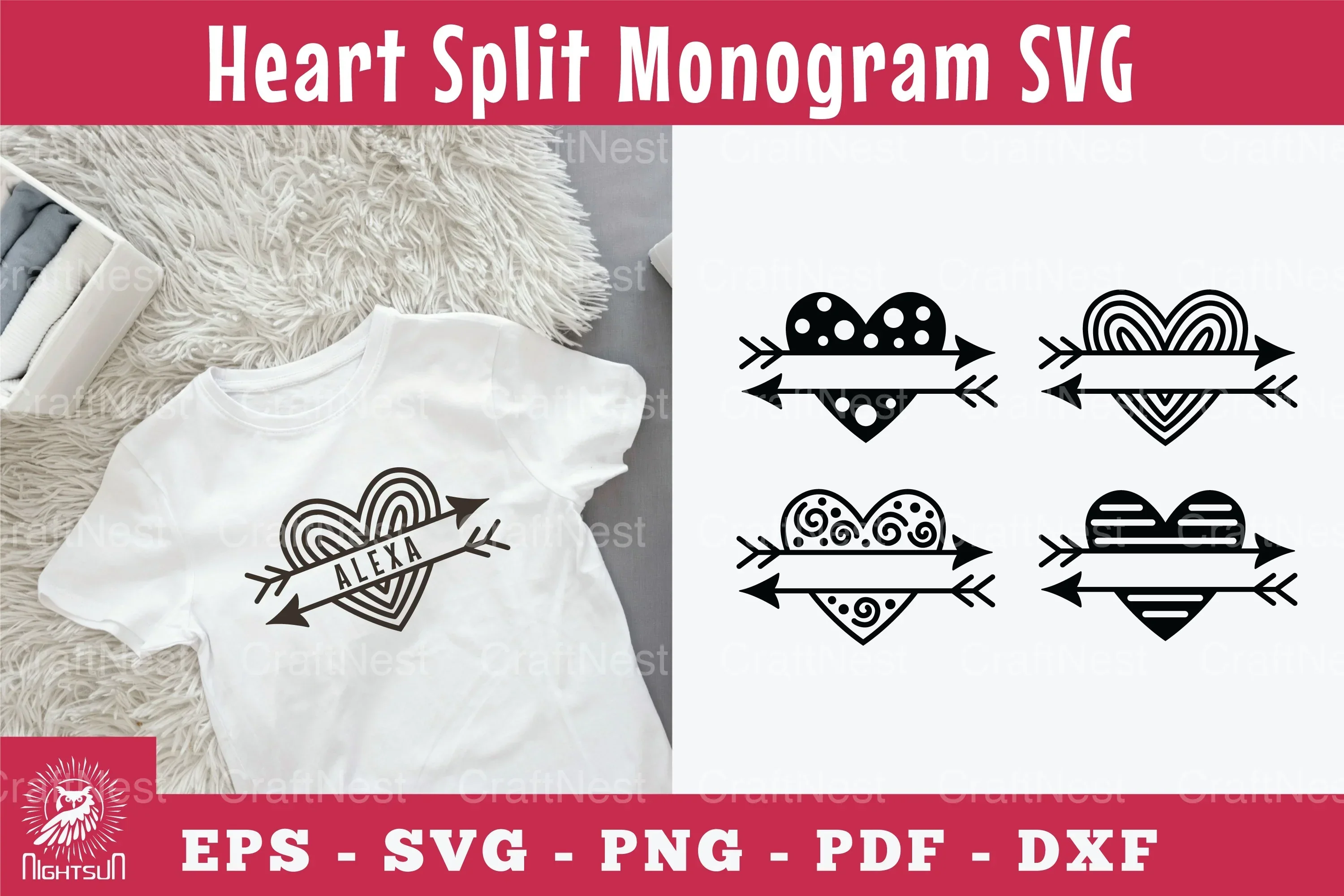 Heart Arrow Split Monogram SVG Design Bundle