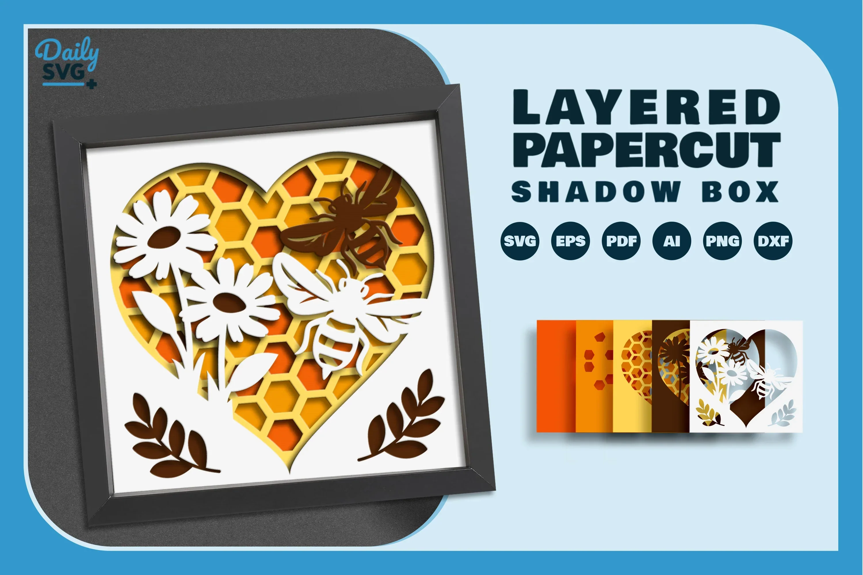 Heart Bee Hive Papercut SVG Bundle - Image 2